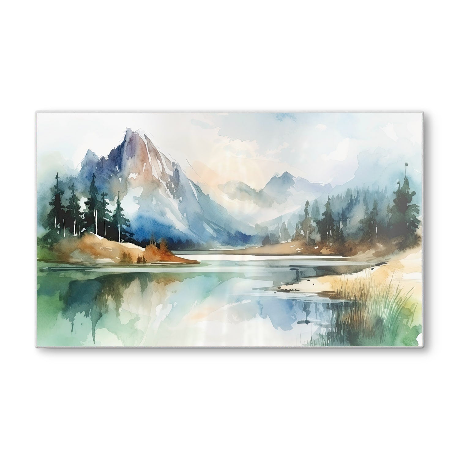 Schneidebrett - Aquarell-Landschaftsgemälde mit Bergen