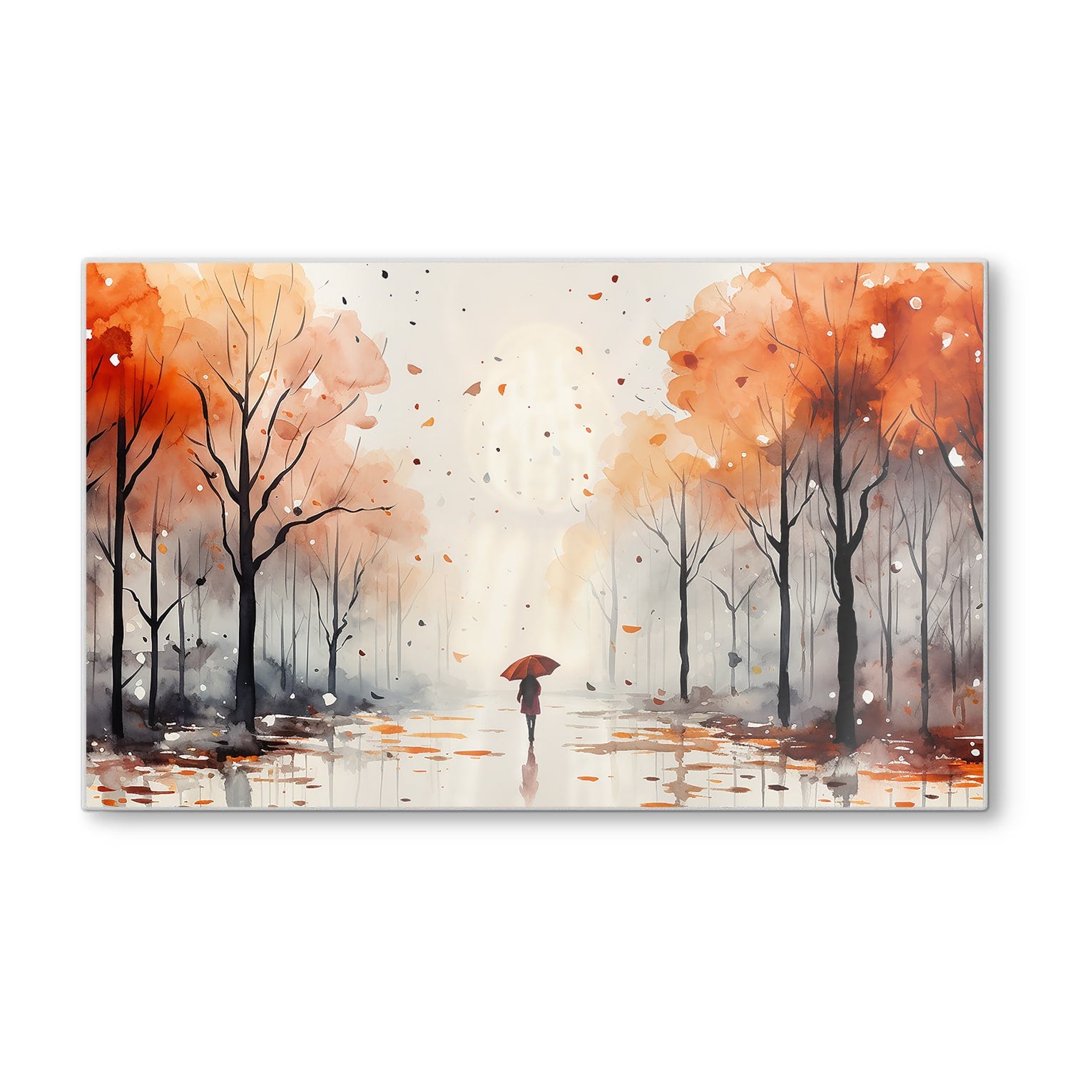 Schneidebrett - Aquarell-Herbstpark-Gemälde