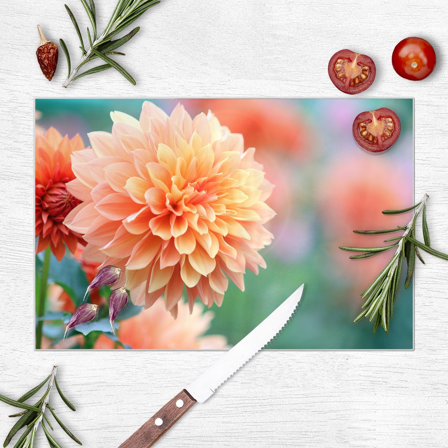 Schneidebrett - Rosa/Gelbe Dahlie
