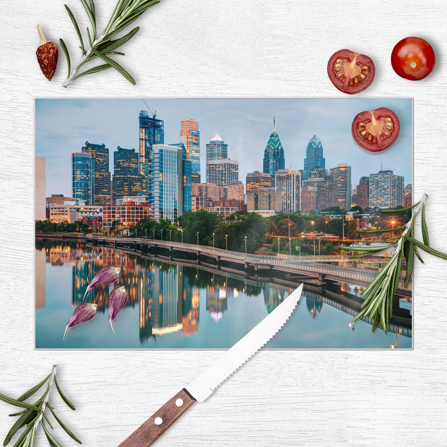 Schneidebrett - Philadelphia Skyline bei Nacht