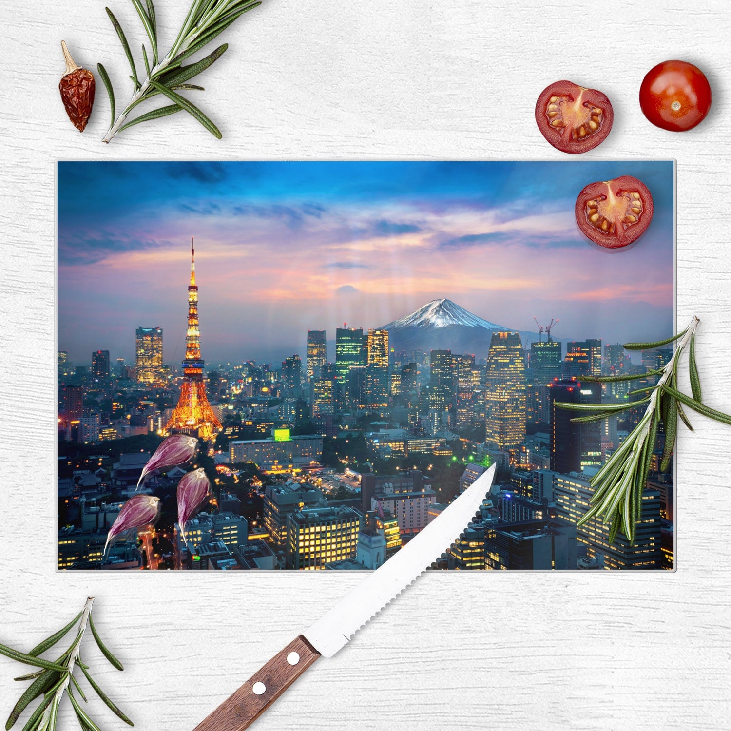 Schneidebrett - Tokio mit dem Fuji-Berg