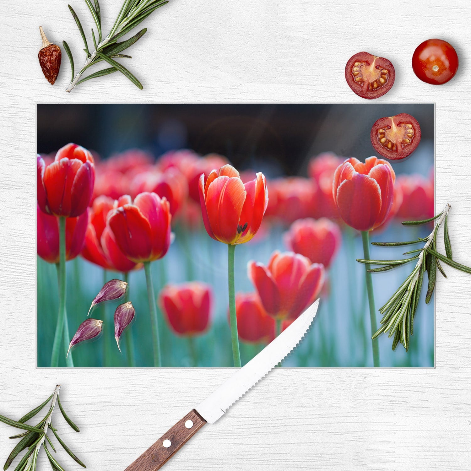 Schneidebrett - Rote Tulpen