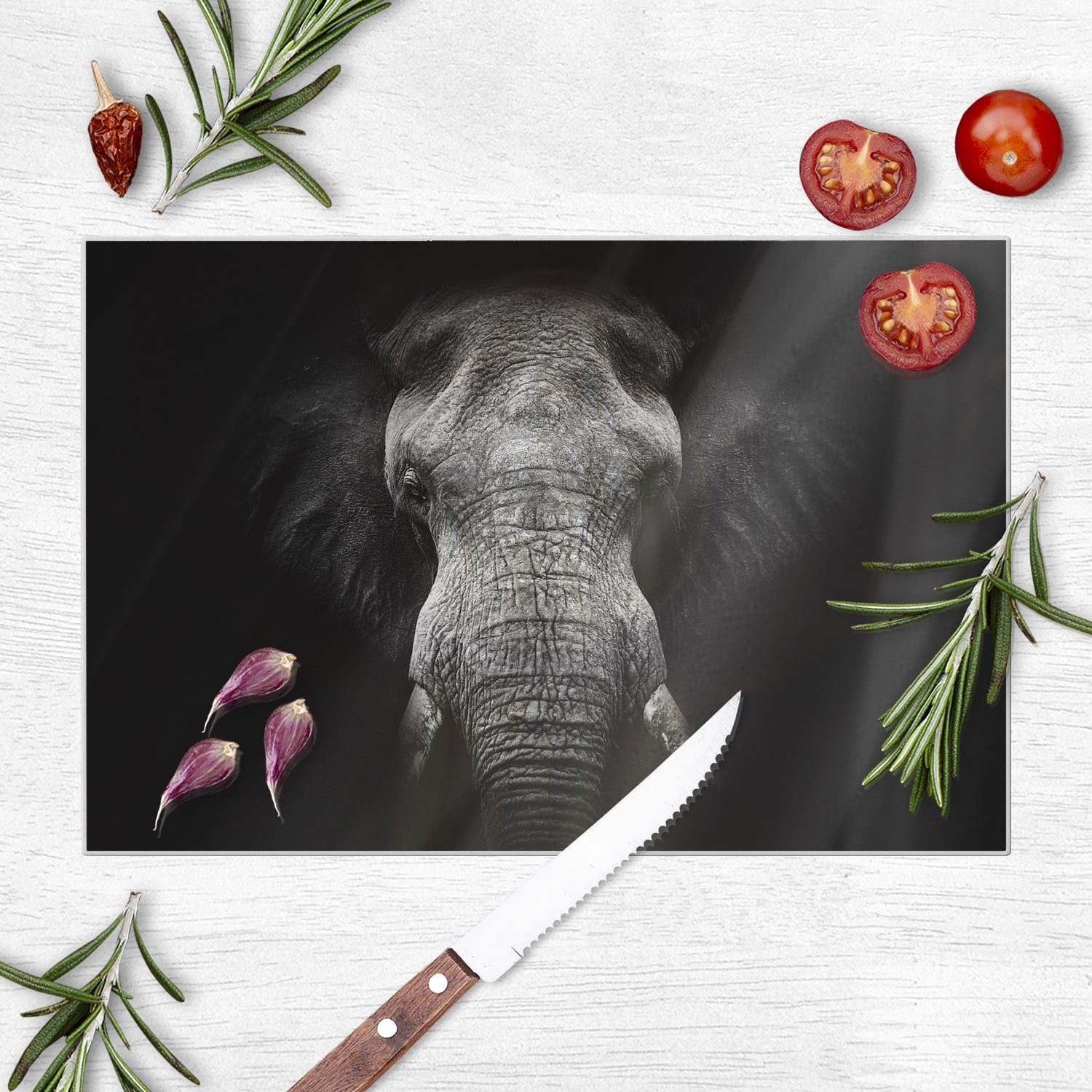 Schneidebrett - Schwarz/Weiß Elefant
