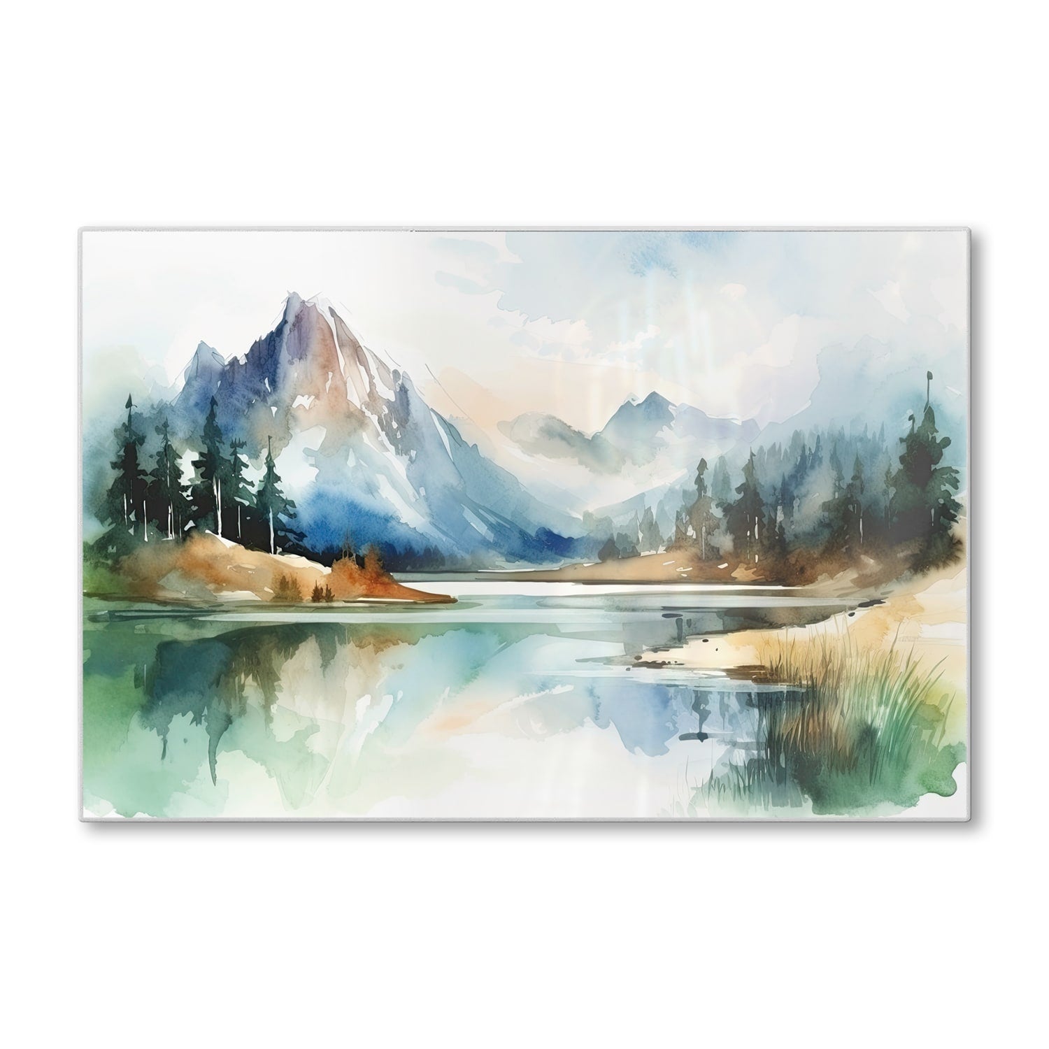 Schneidebrett - Aquarell-Landschaftsgemälde mit Bergen