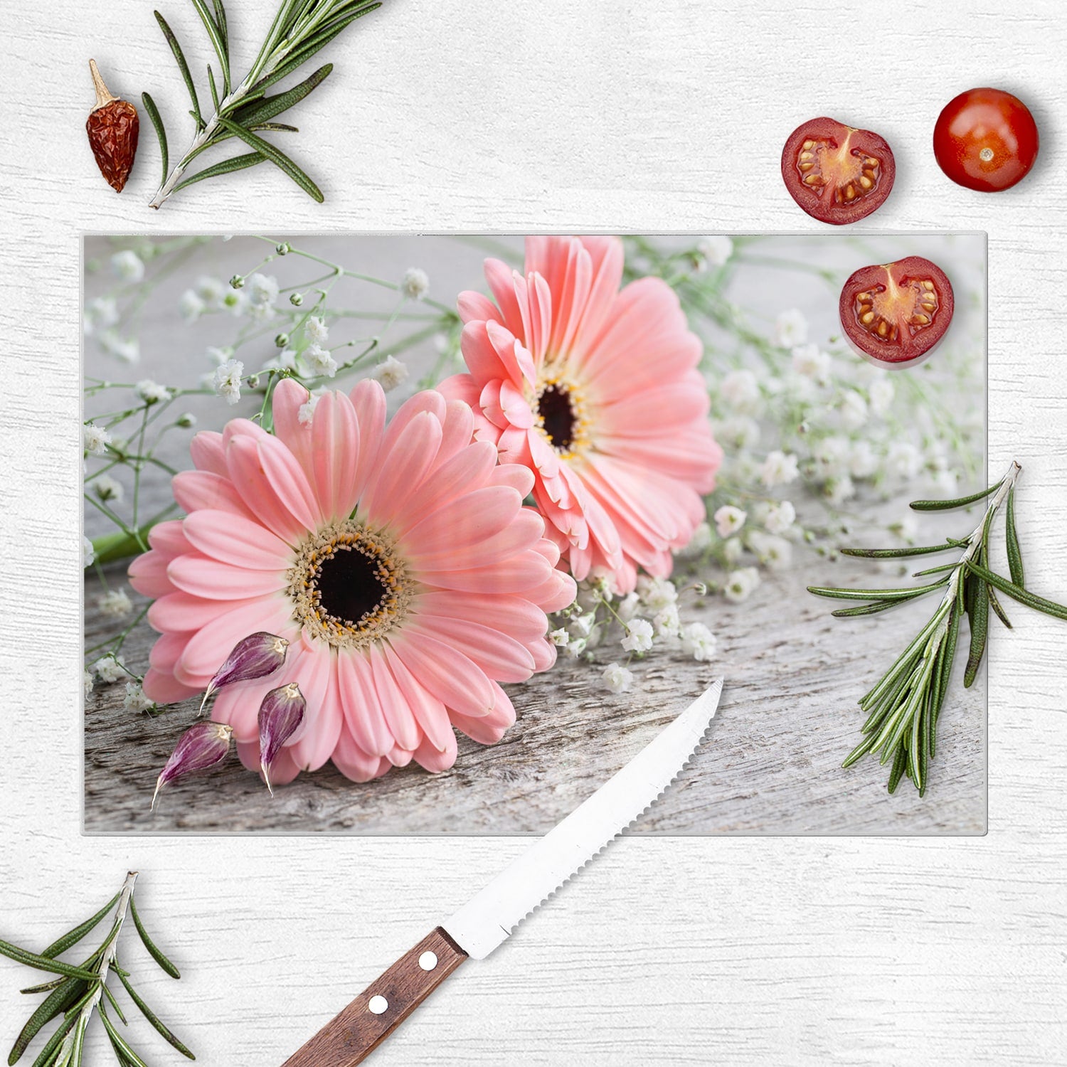 Schneidebrett - Rosa Gerbera