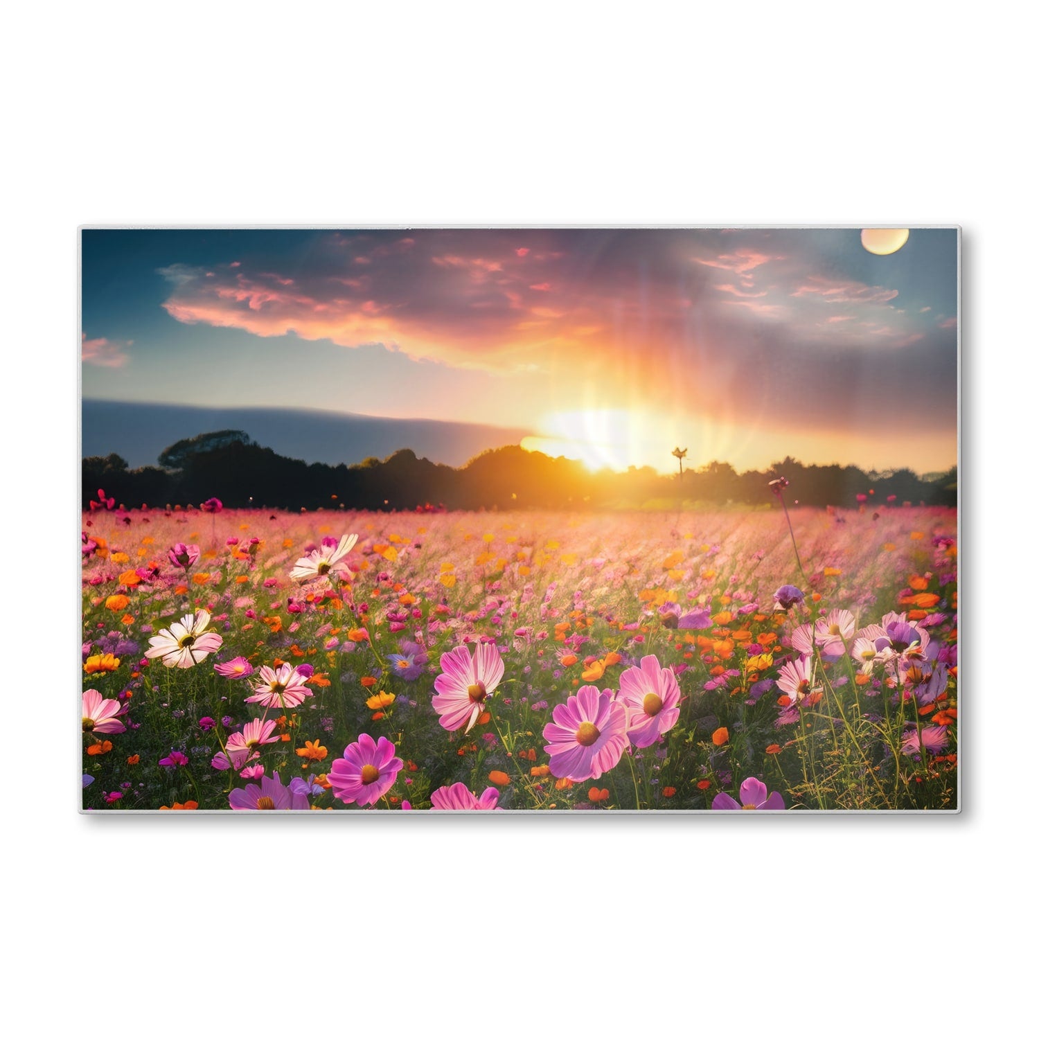 Schneidebrett - Sommerblumen bei Sonnenuntergang