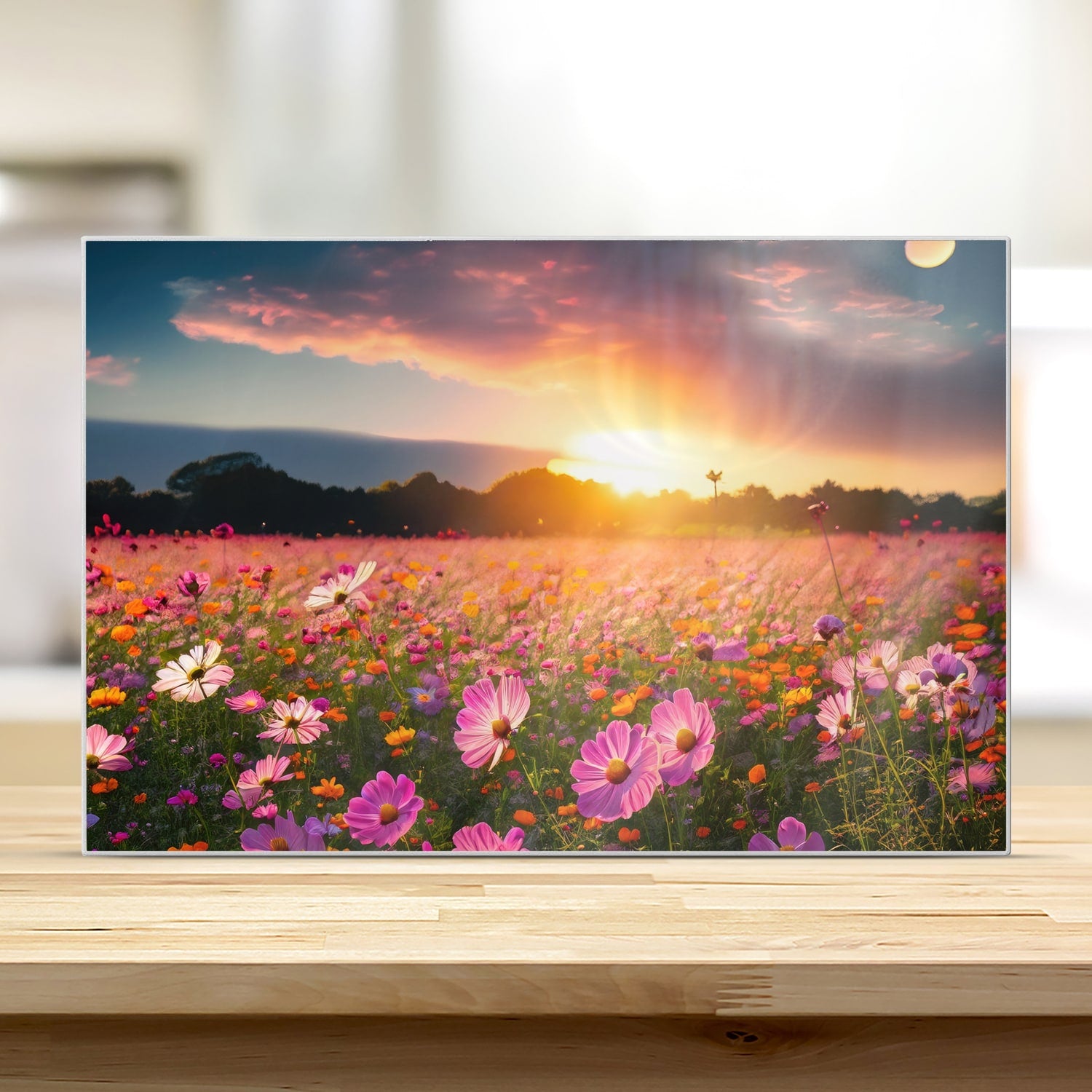 Schneidebrett - Sommerblumen bei Sonnenuntergang