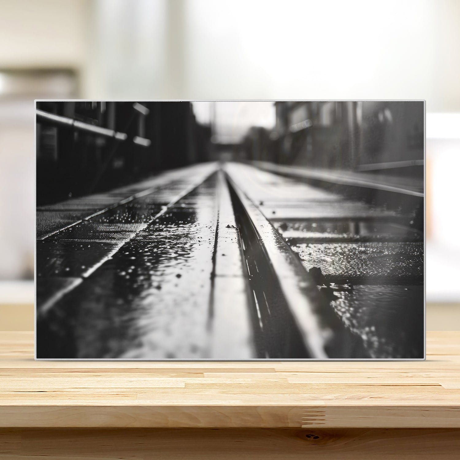 Schneidebrett - Schwarz-weiß Bahngleis