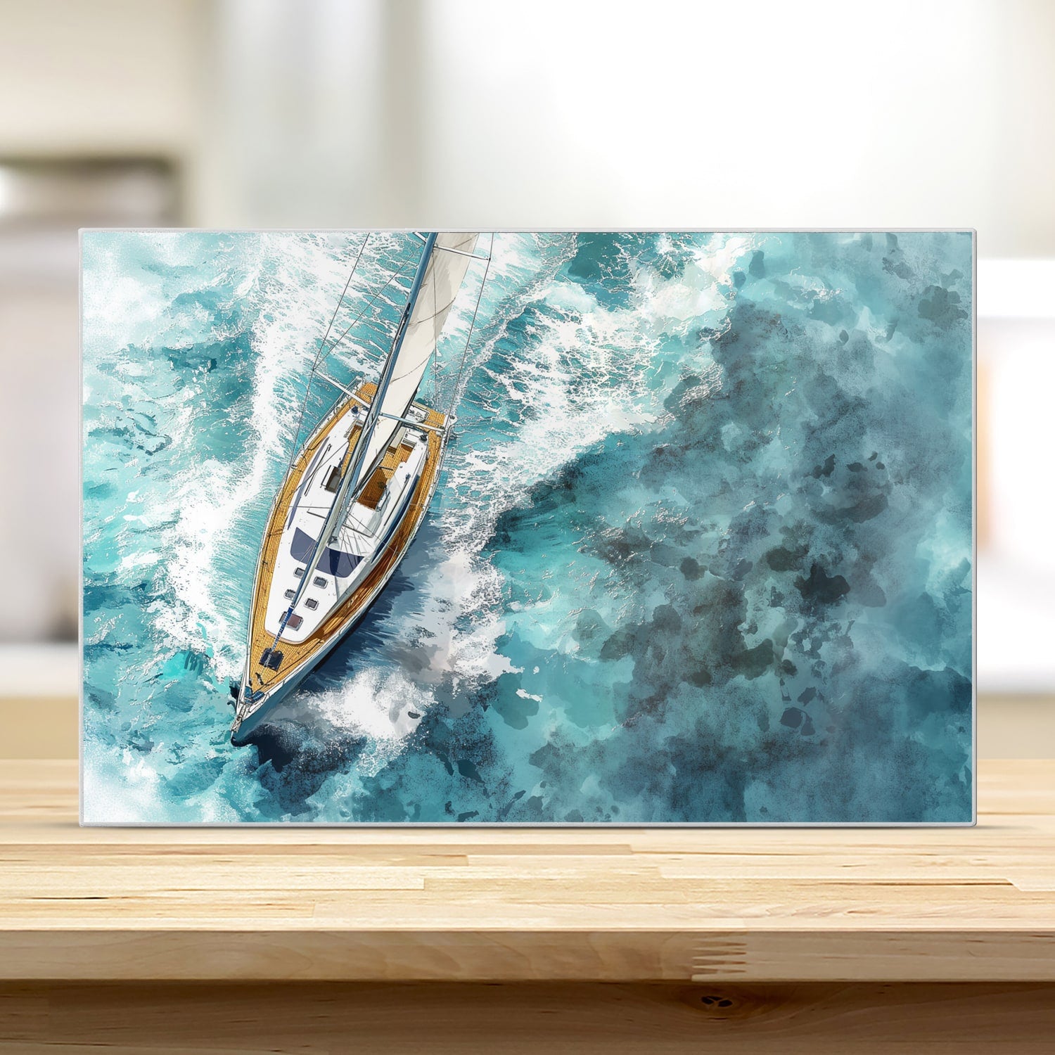 Schneidebrett - Aquarell-Gemälde Segelboot