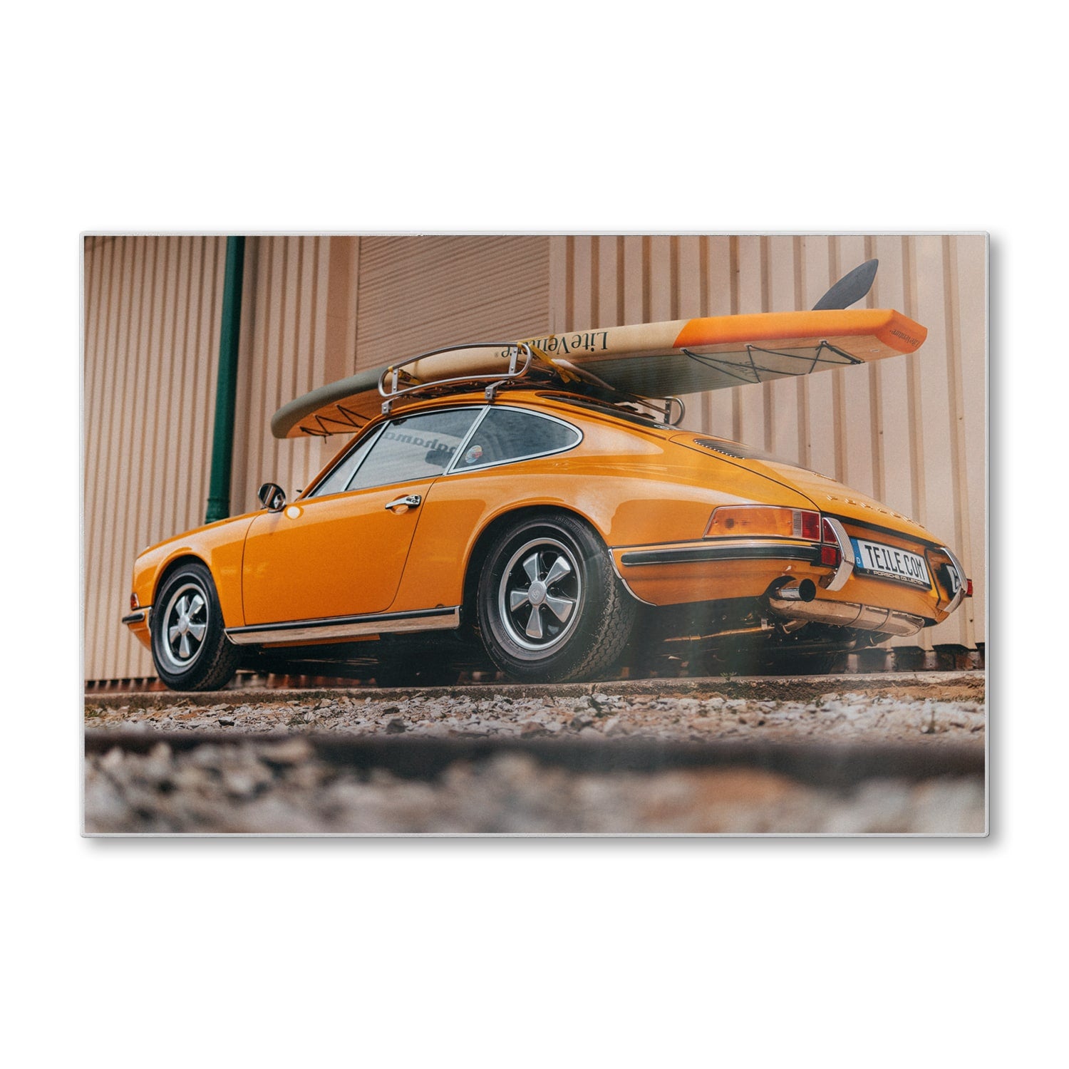 Schneidebrett - Porsche mit Surfbrett