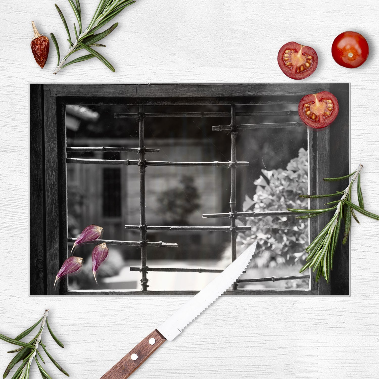 Schneidebrett - Schwarz-weiß Fenster