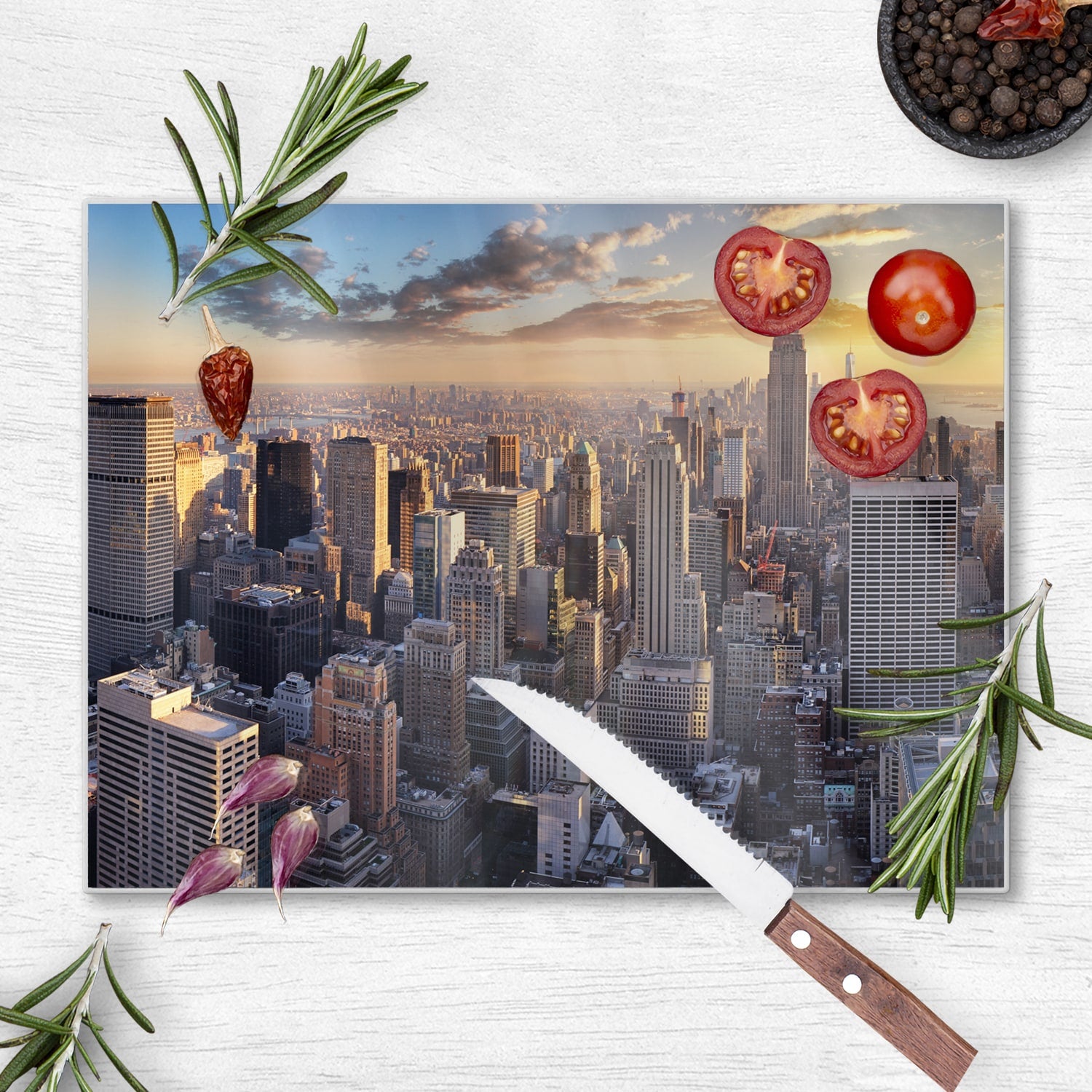 Schneidebrett - Sonnenuntergang über New York City