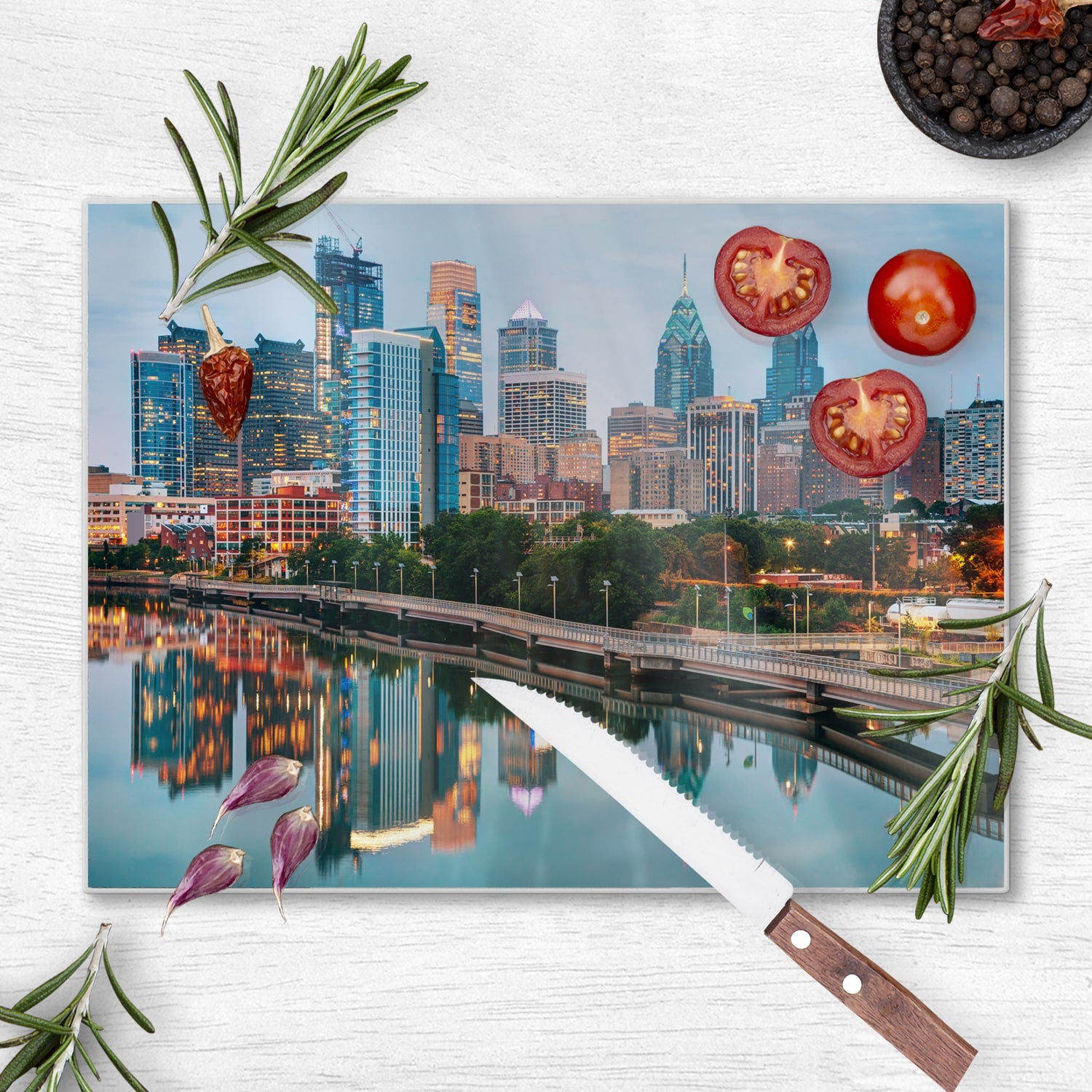 Schneidebrett - Philadelphia Skyline bei Nacht