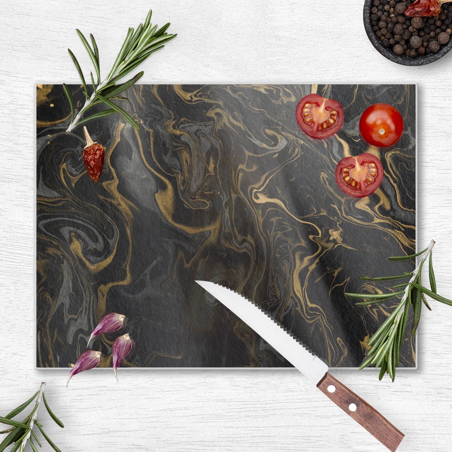 Schneidebrett - Schwarz-Gold-Marmormuster