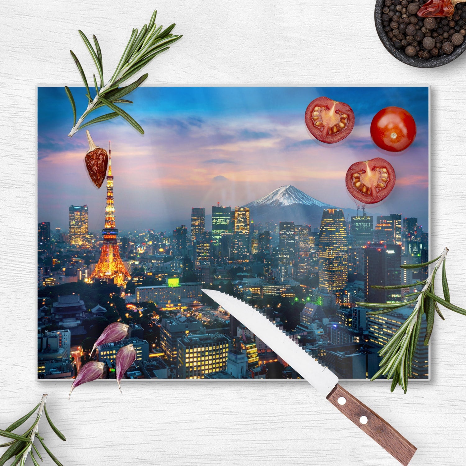 Schneidebrett - Tokio mit dem Fuji-Berg