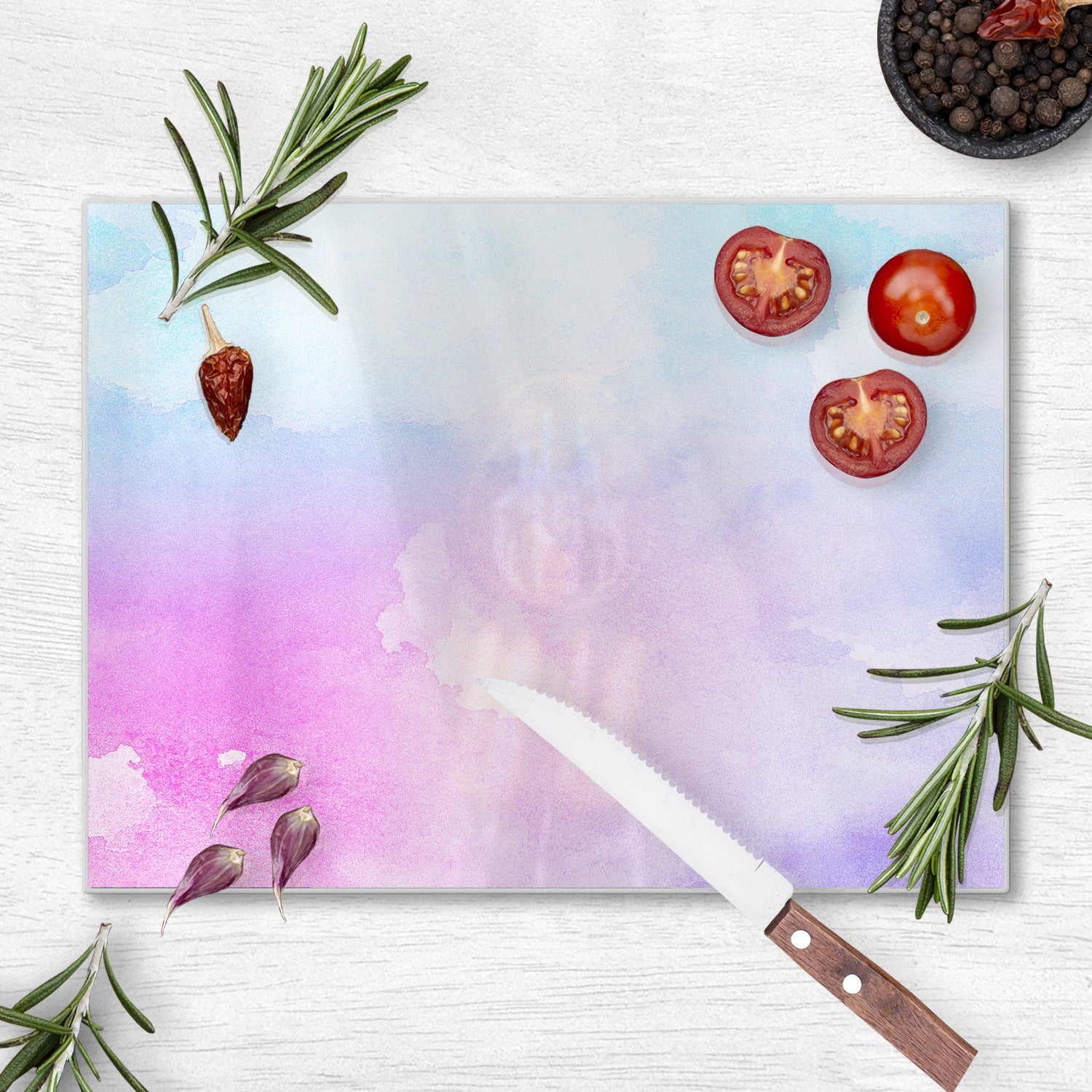 Schneidebrett - Rosa-blaue Aquarellfarbe