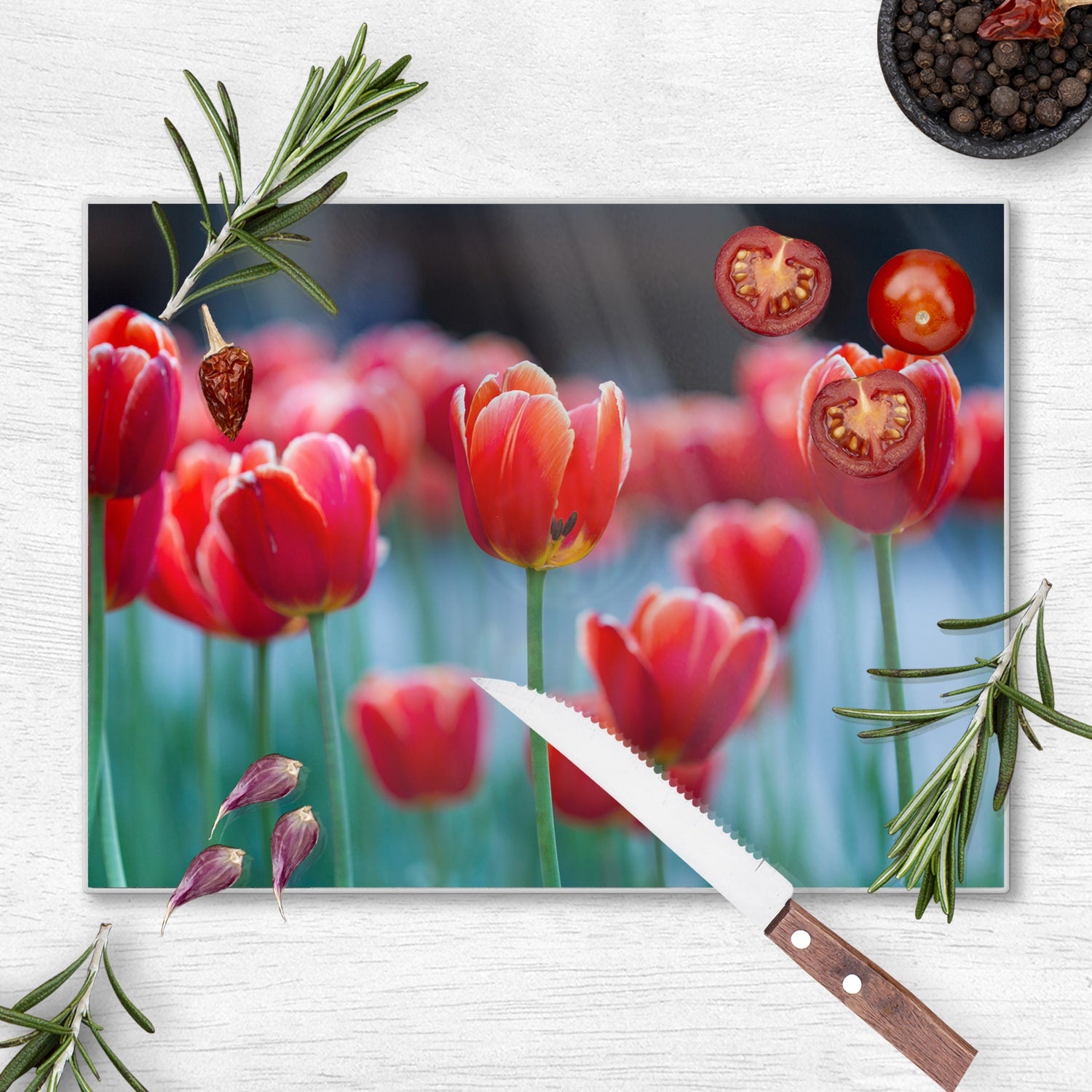 Schneidebrett - Rote Tulpen