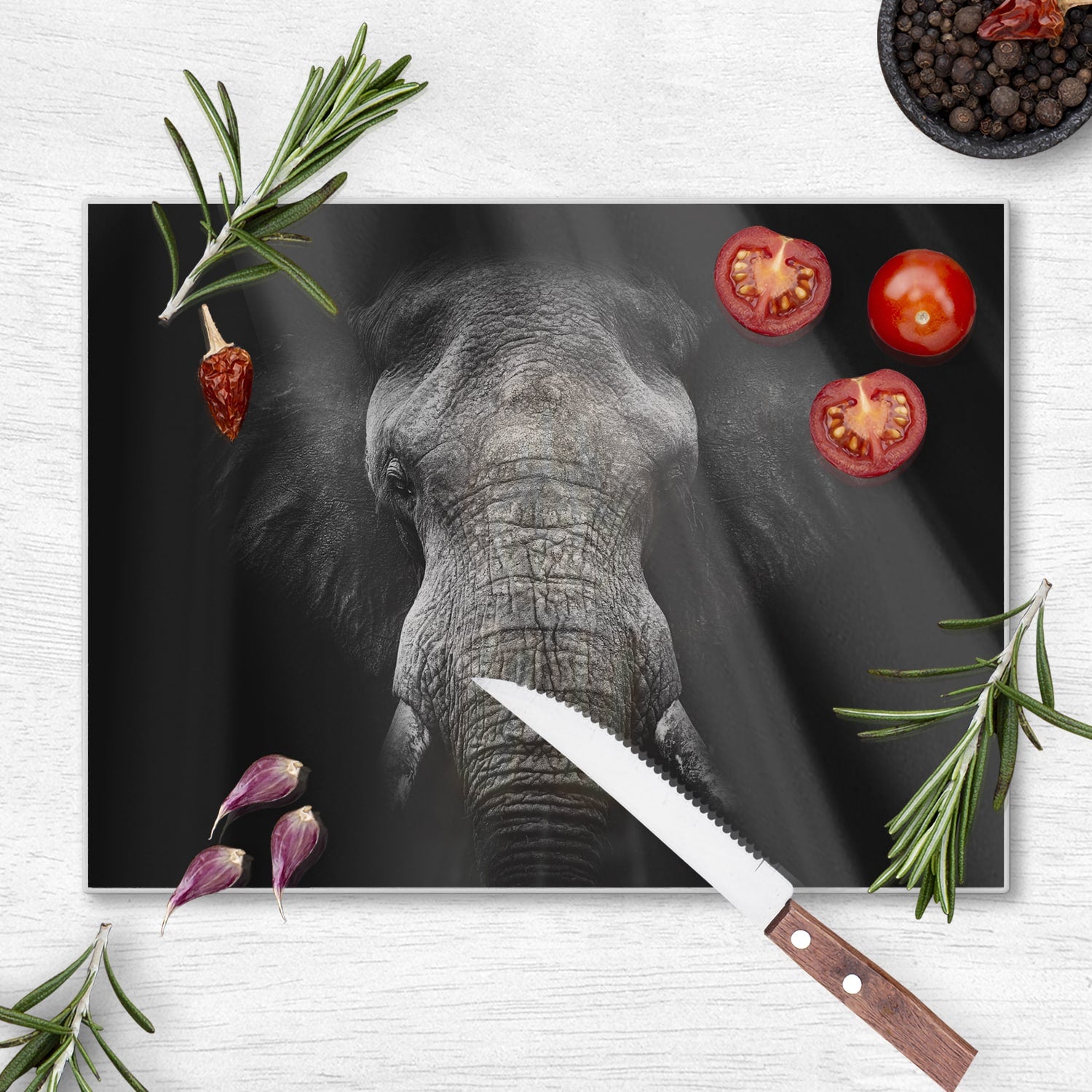 Schneidebrett - Schwarz/Weiß Elefant