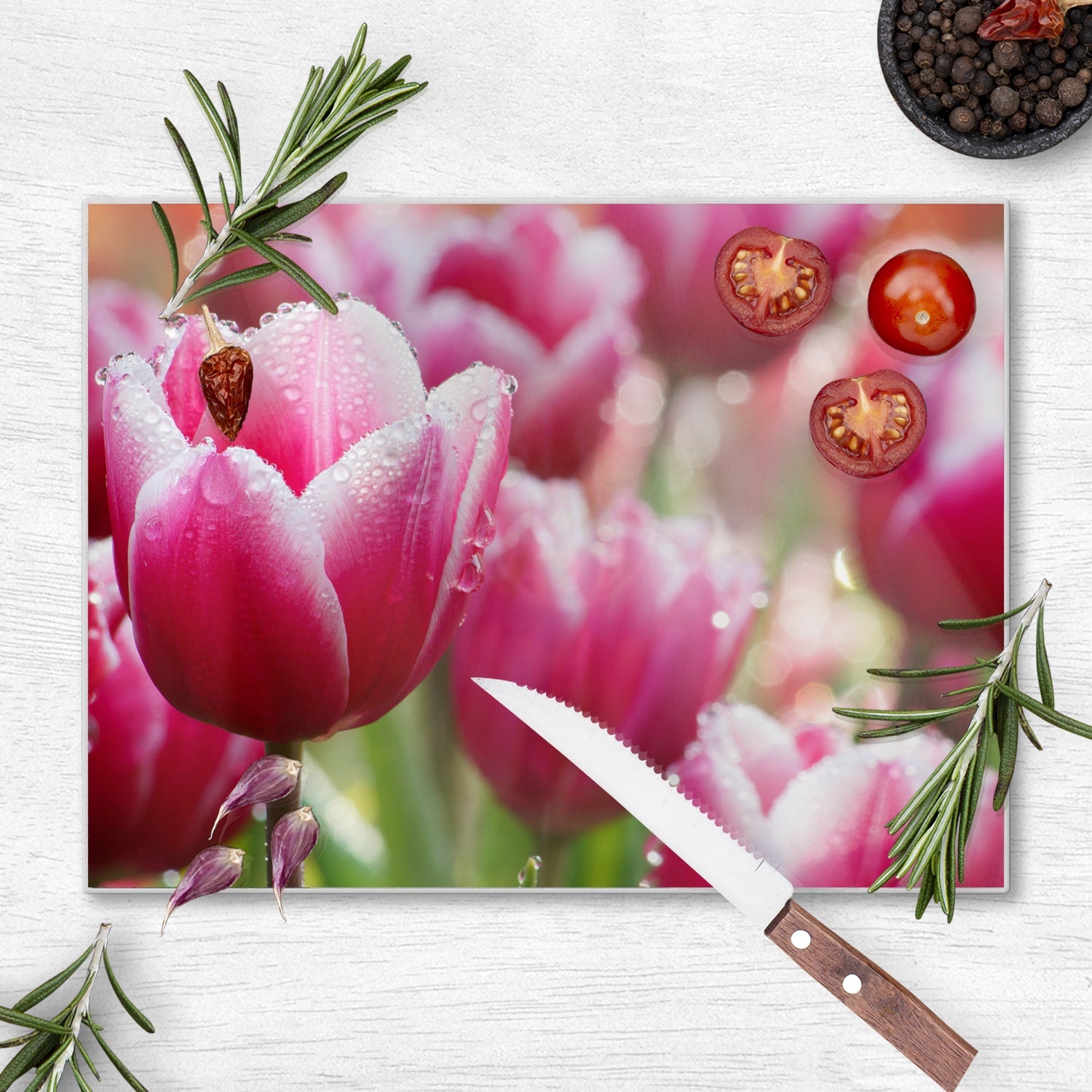 Schneidebrett - Nasse Tulpen