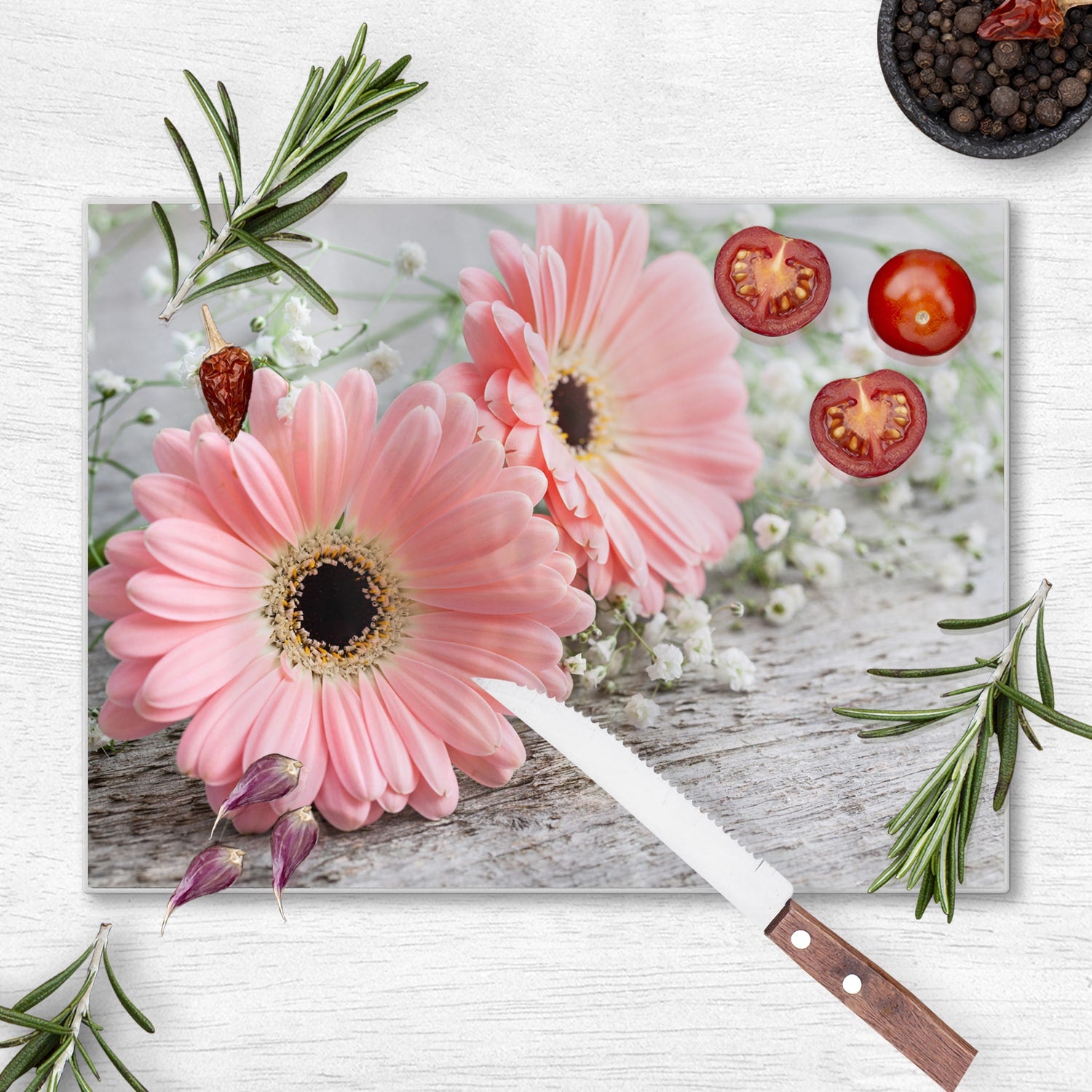 Schneidebrett - Rosa Gerbera
