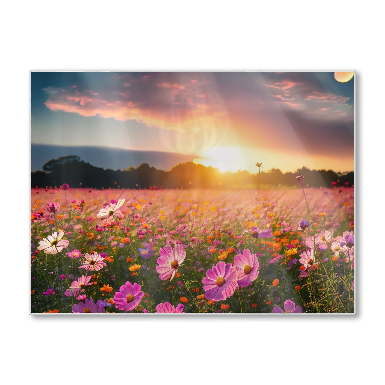 Schneidebrett - Sommerblumen bei Sonnenuntergang