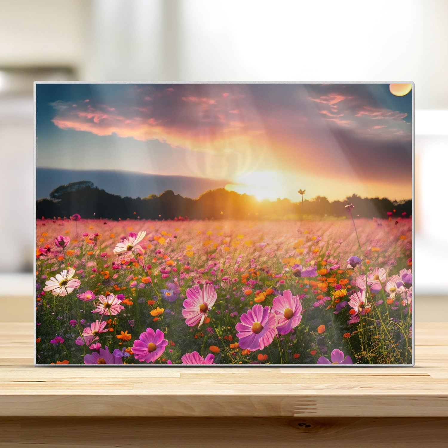 Schneidebrett - Sommerblumen bei Sonnenuntergang