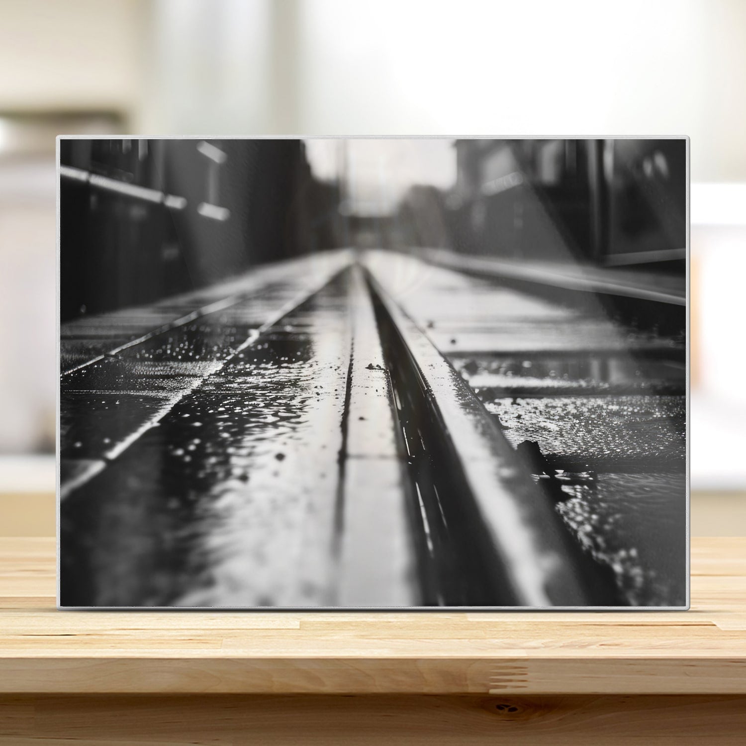 Schneidebrett - Schwarz-weiß Bahngleis