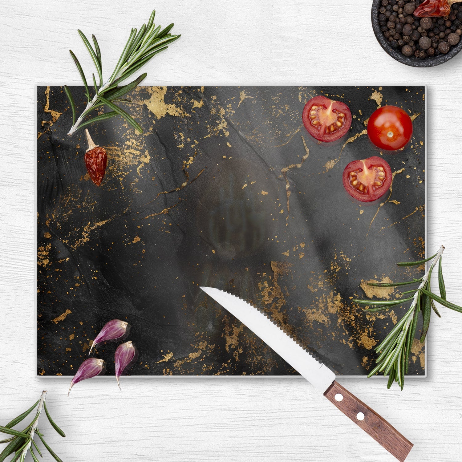 Schneidebrett - Schwarz/Gold raue Textur