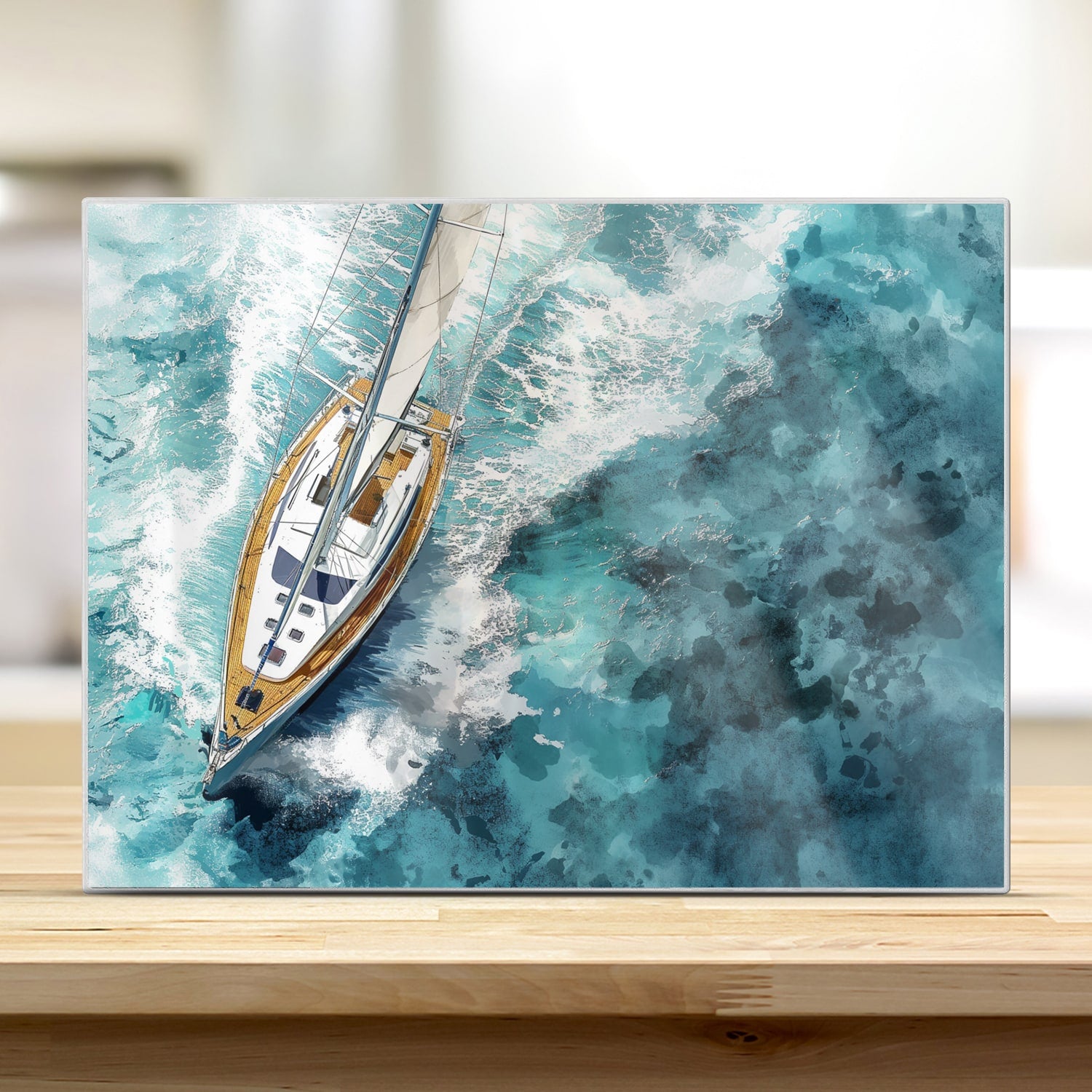 Schneidebrett - Aquarell-Gemälde Segelboot