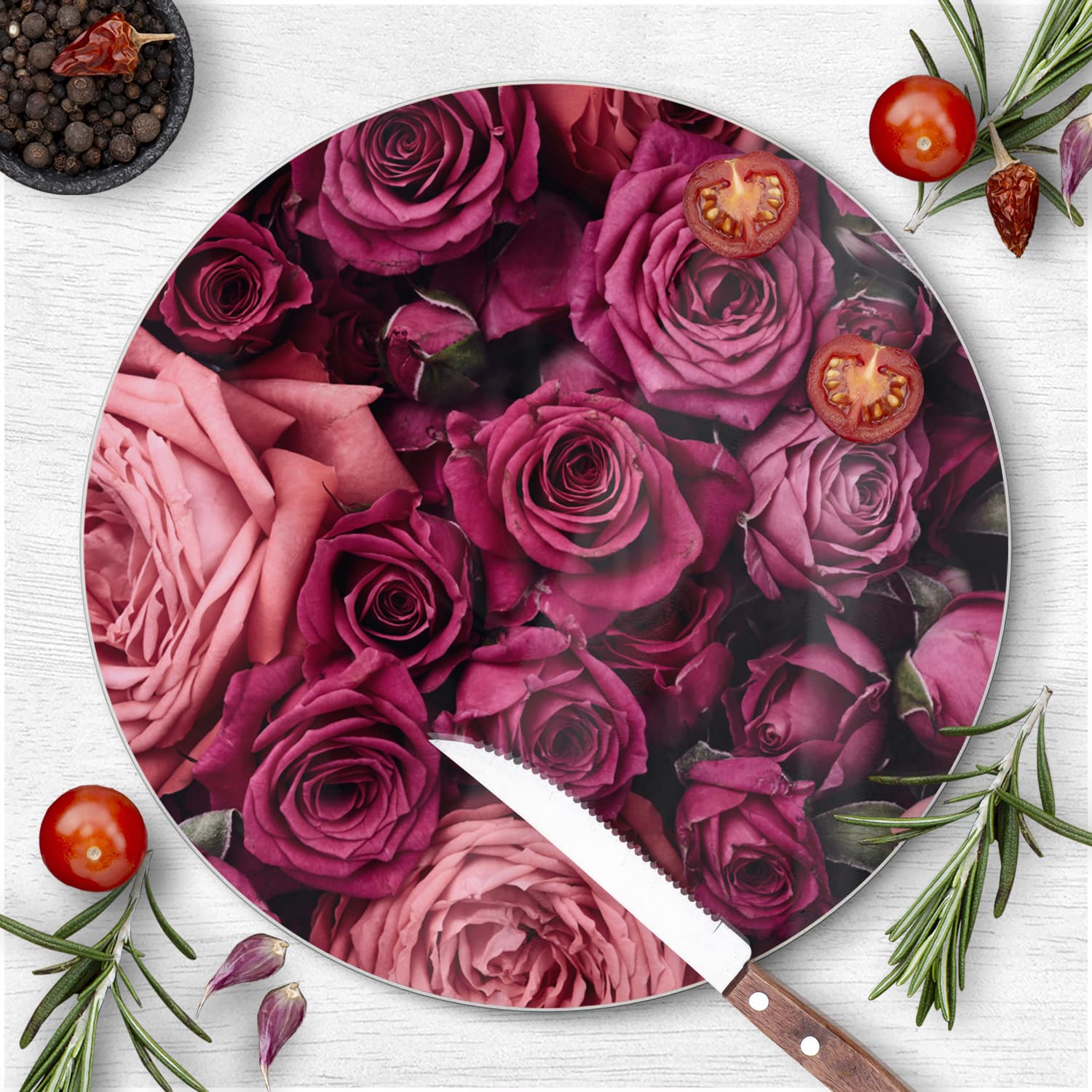 Schneidebrett Rund - Hintergründe von Rosen