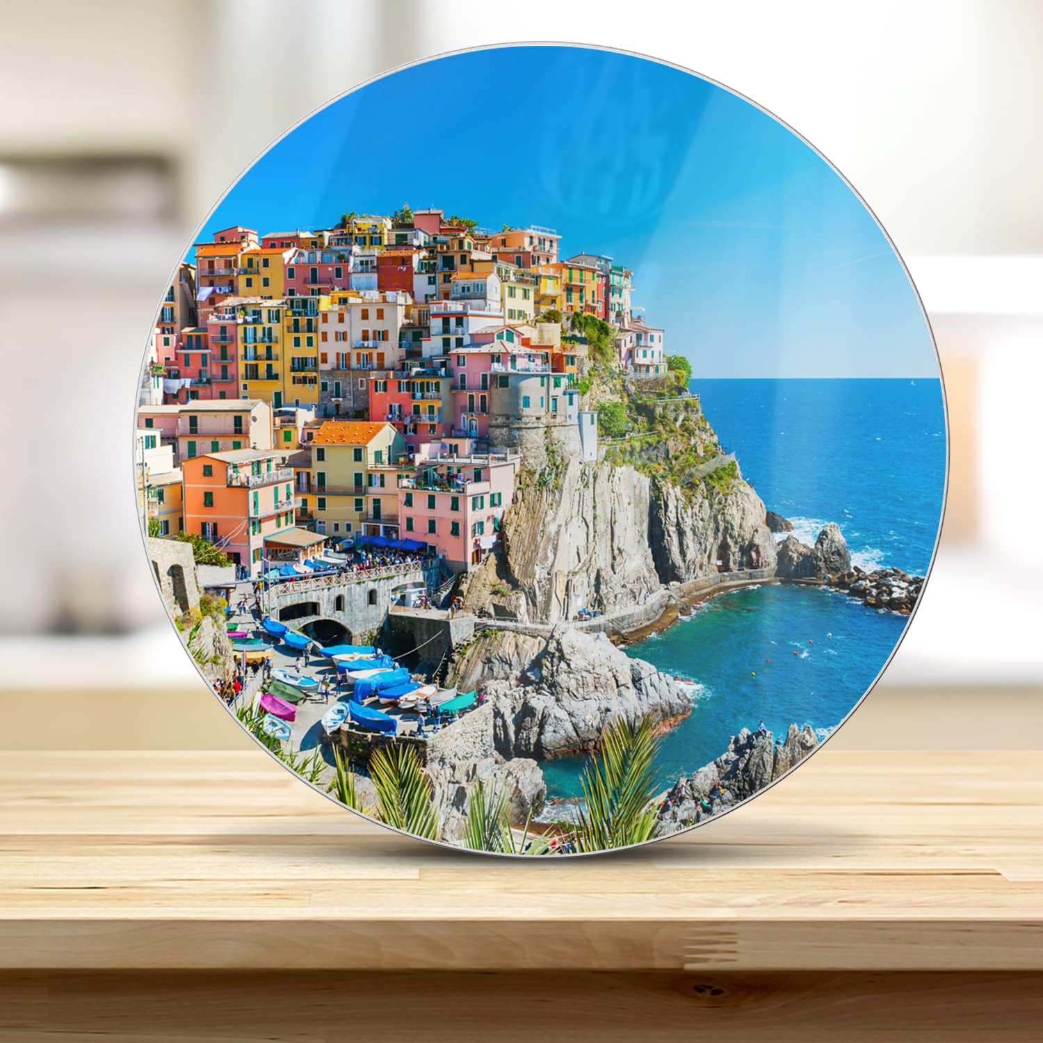 Schneidebrett Rund - Bunte Cinque Terre an der Küste