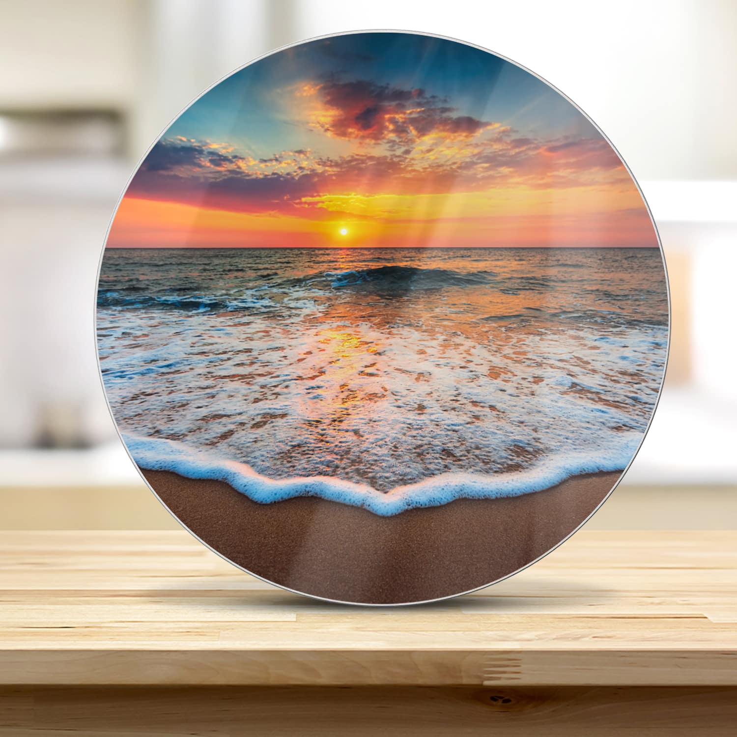 Schneidebrett Rund - Sonnenaufgang am Meer