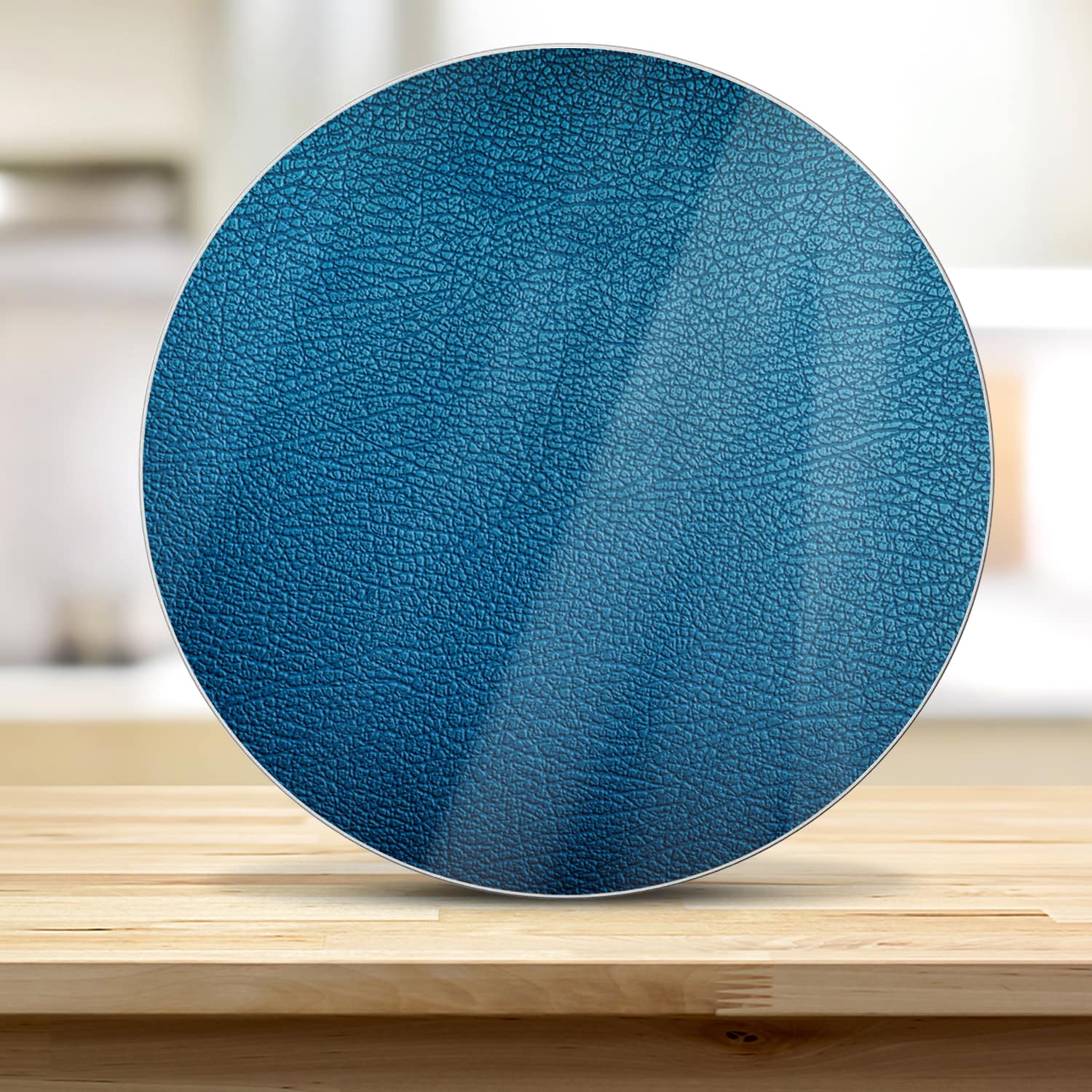 Schneidebrett Rund - Blaues Leder