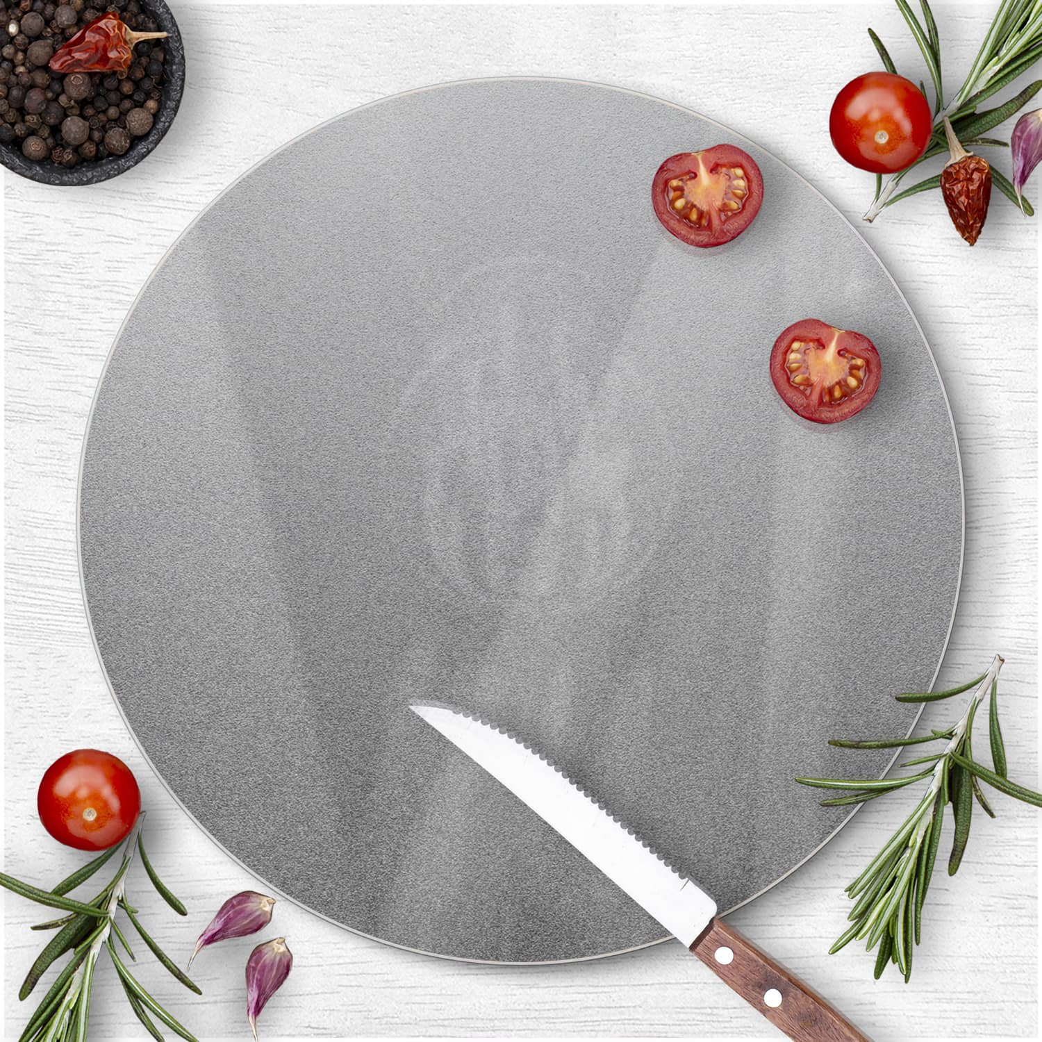 Schneidebrett Rund - Mattes Silber