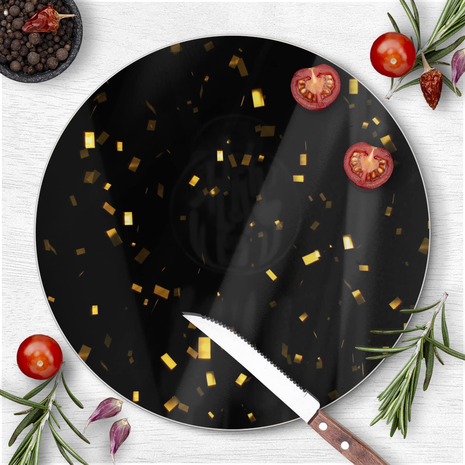 Schneidebrett Rund - Goldenes Konfetti