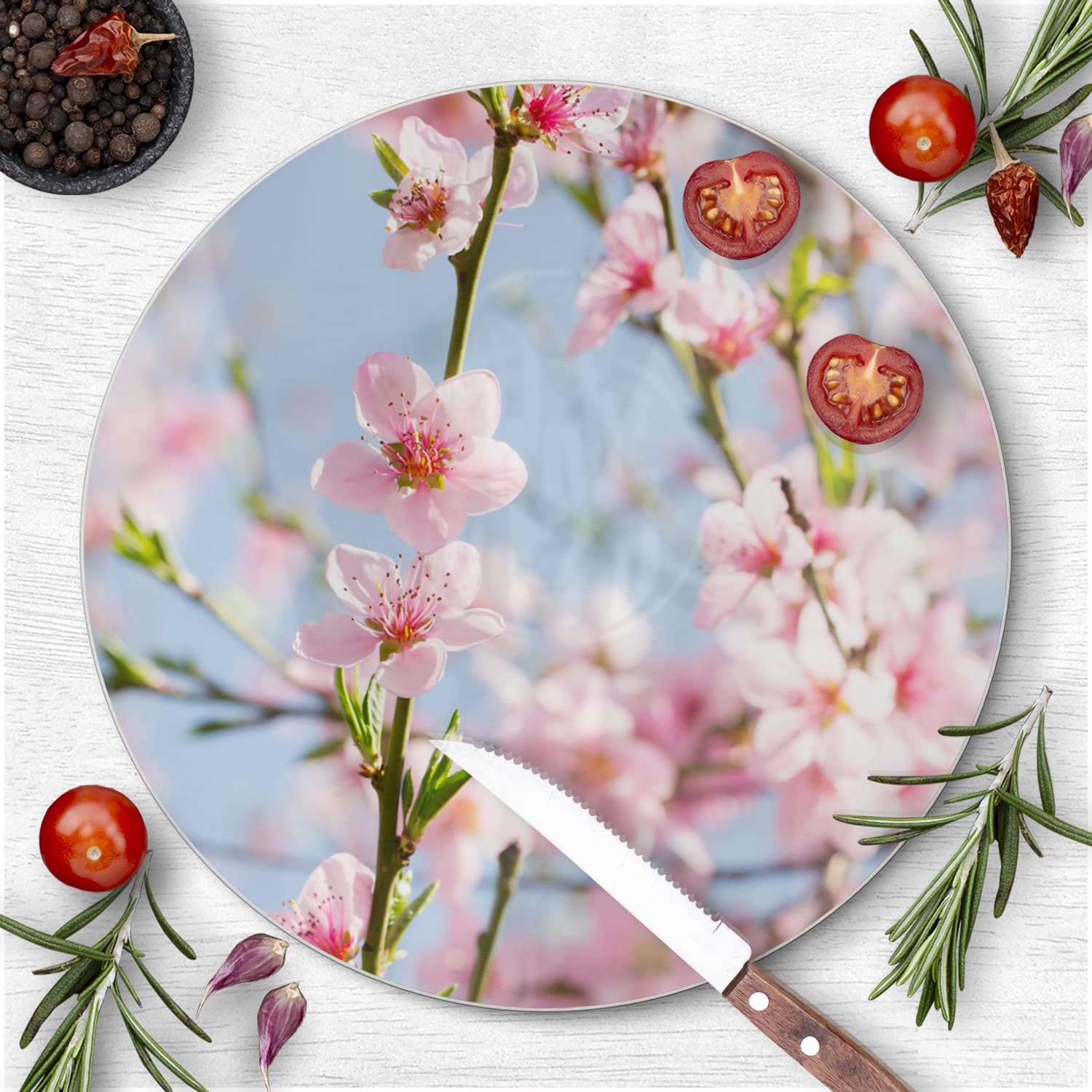 Schneidebrett Rund - Frühlingsblüten