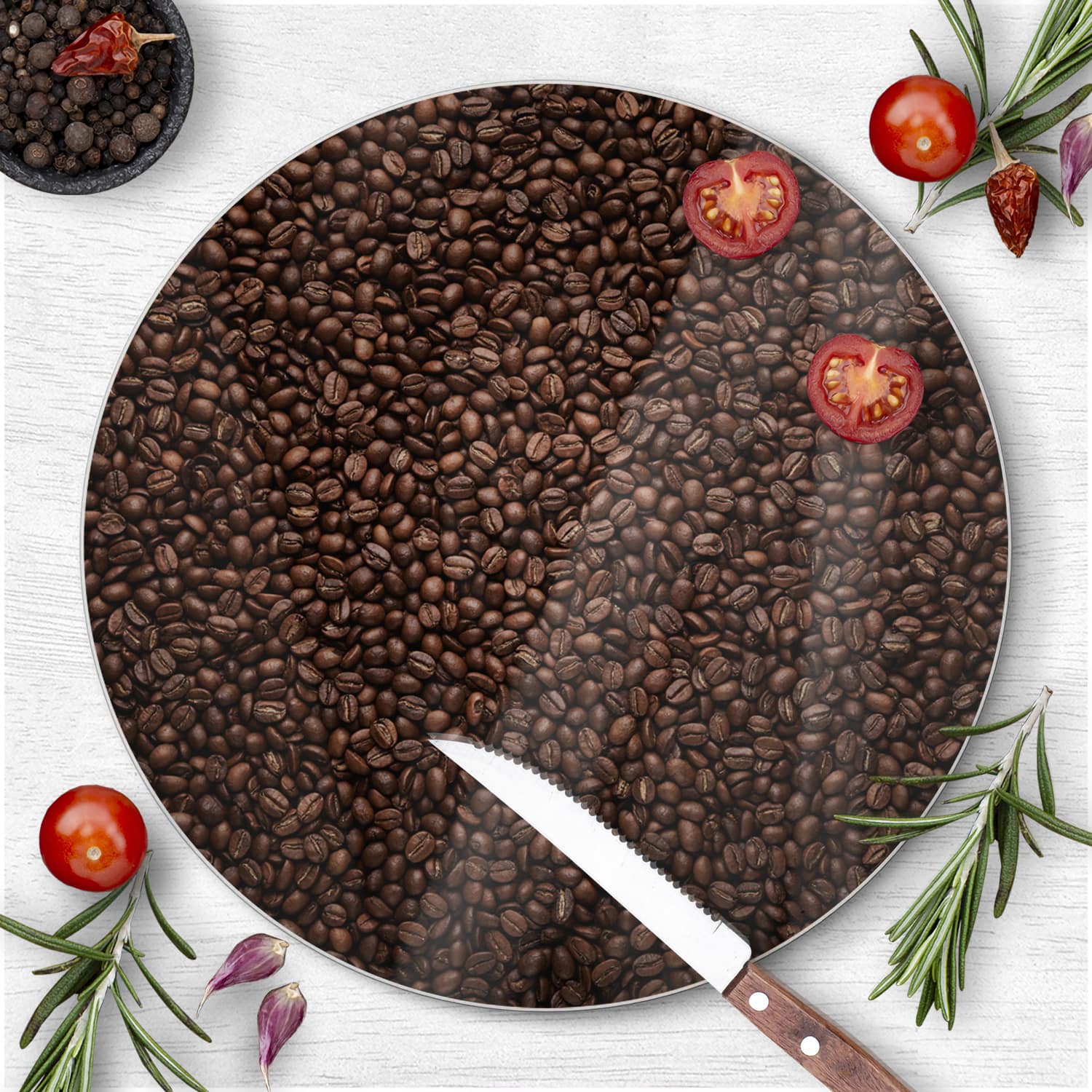 Schneidebrett Rund - Kaffeebohnen