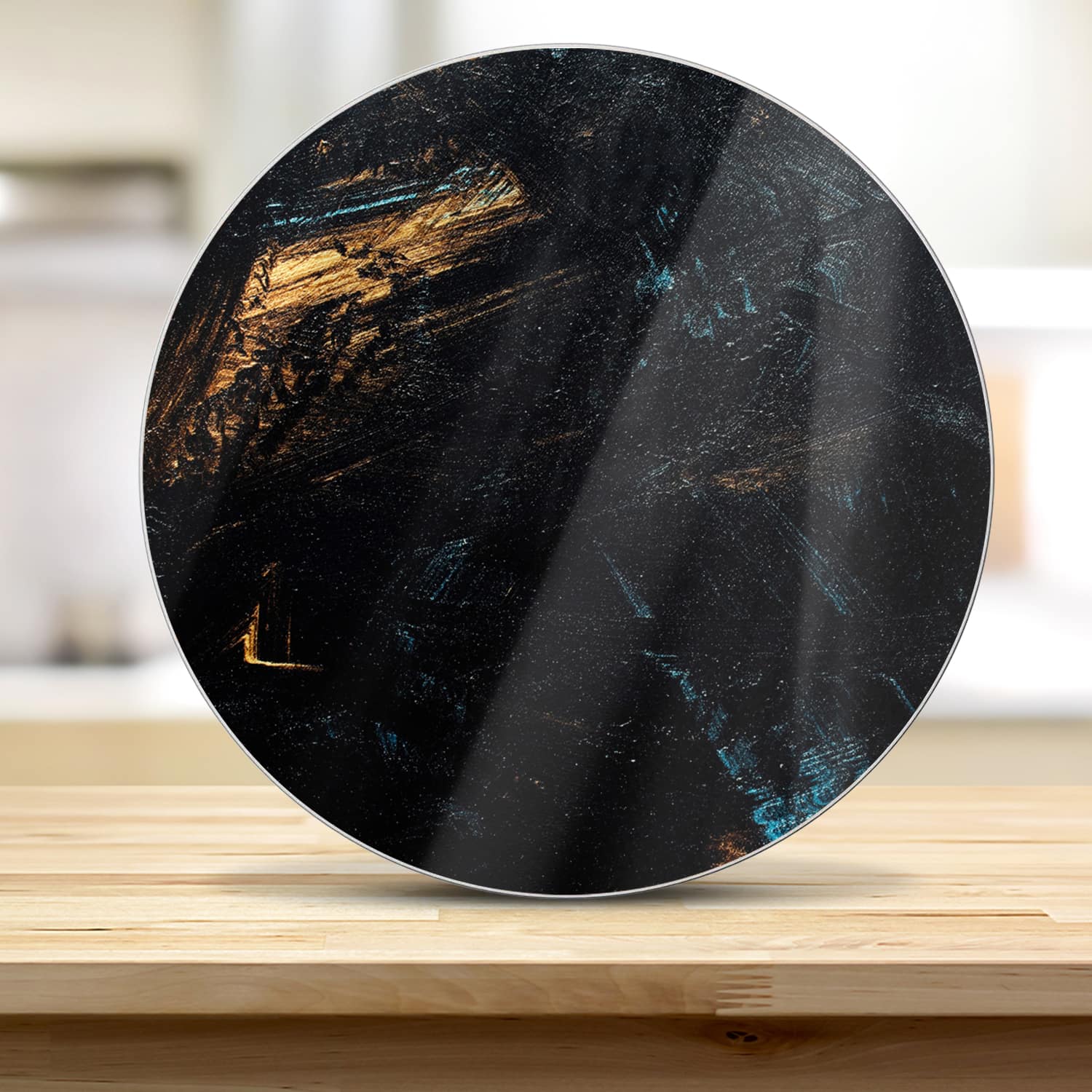 Schneidebrett Rund - Abstrakter Schwarz-Gold-Hintergrund