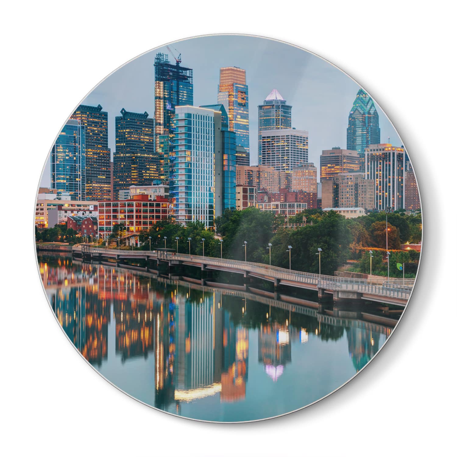 Schneidebrett Rund - Philadelphia Skyline bei Nacht