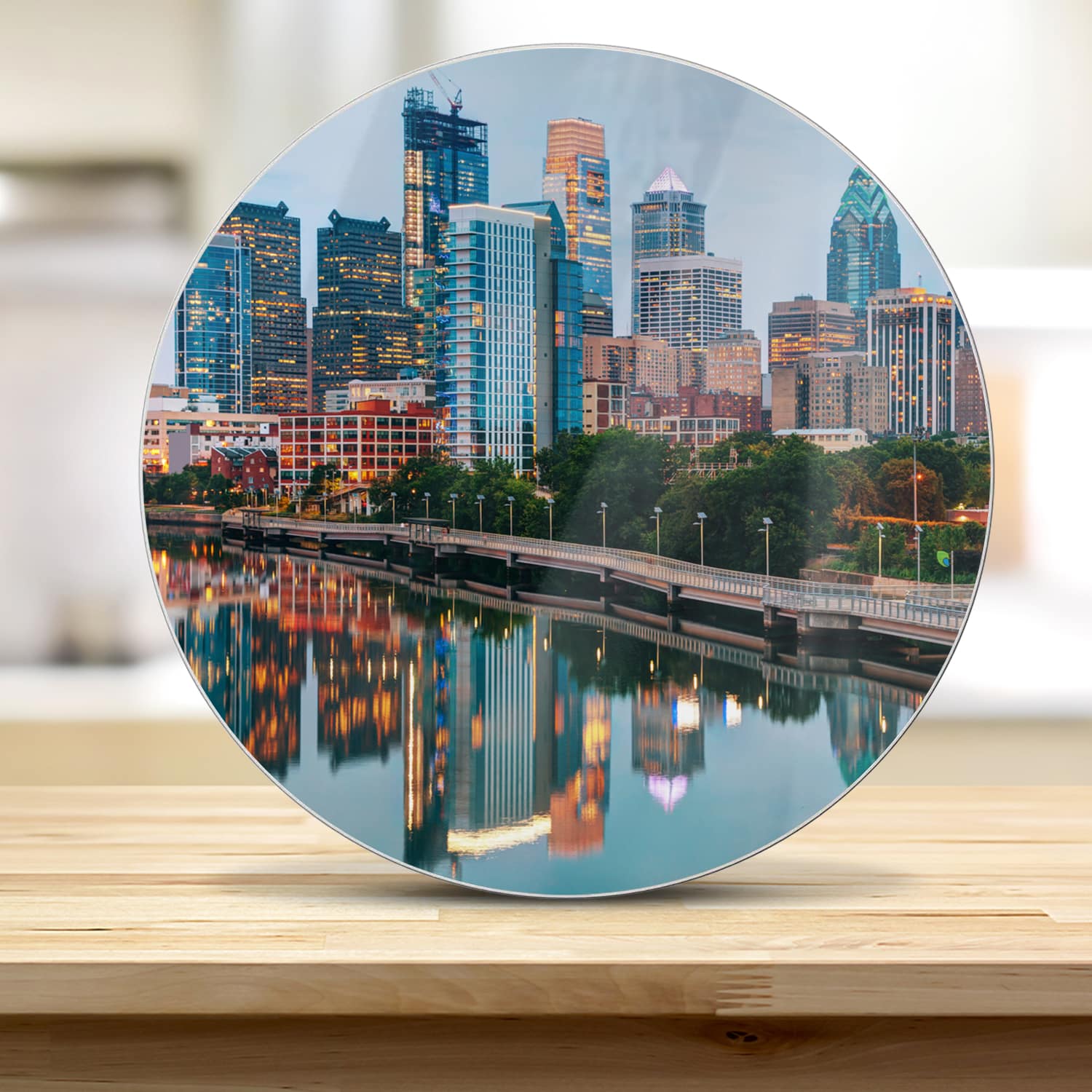 Schneidebrett Rund - Philadelphia Skyline bei Nacht