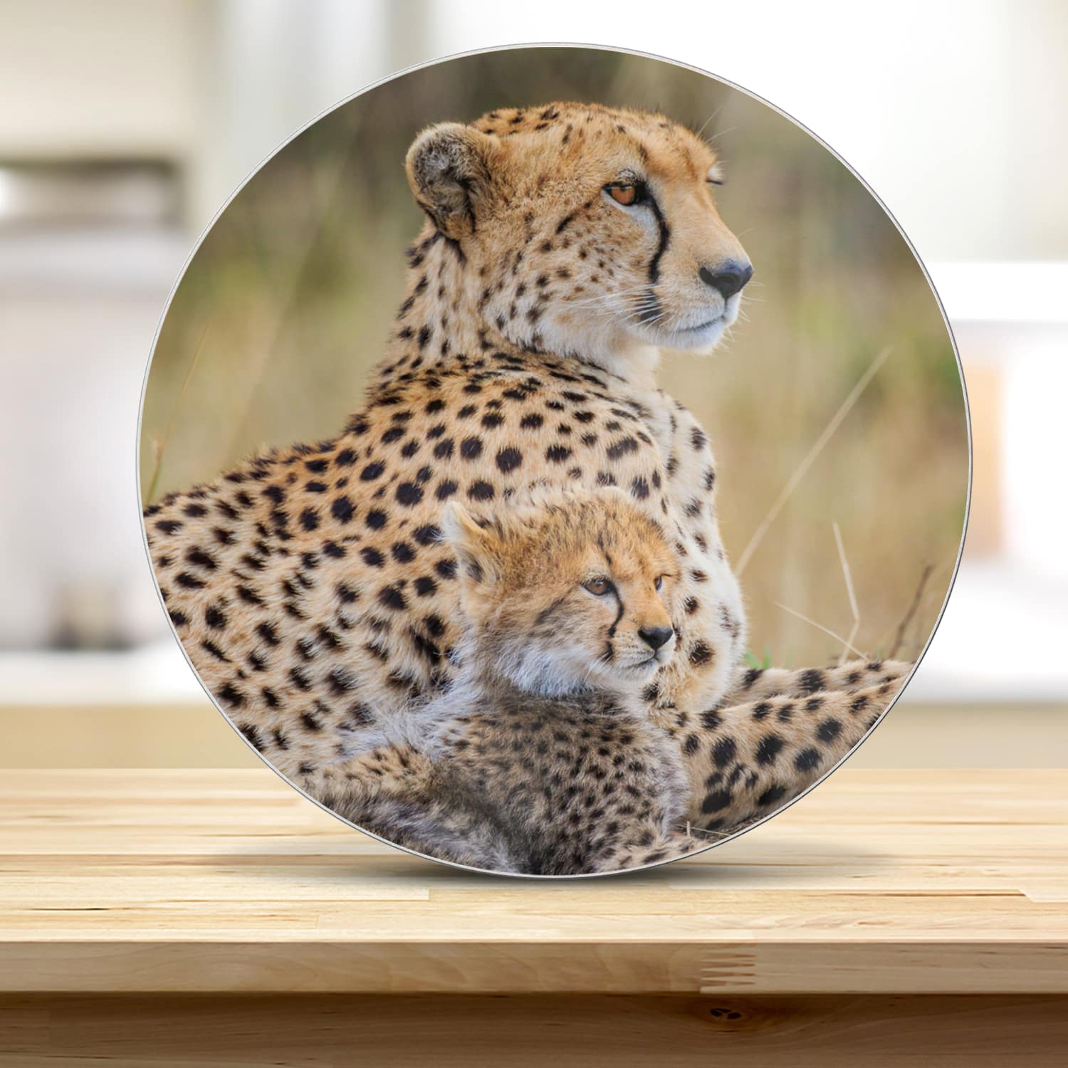 Schneidebrett Rund - Gepard mit Jungtier