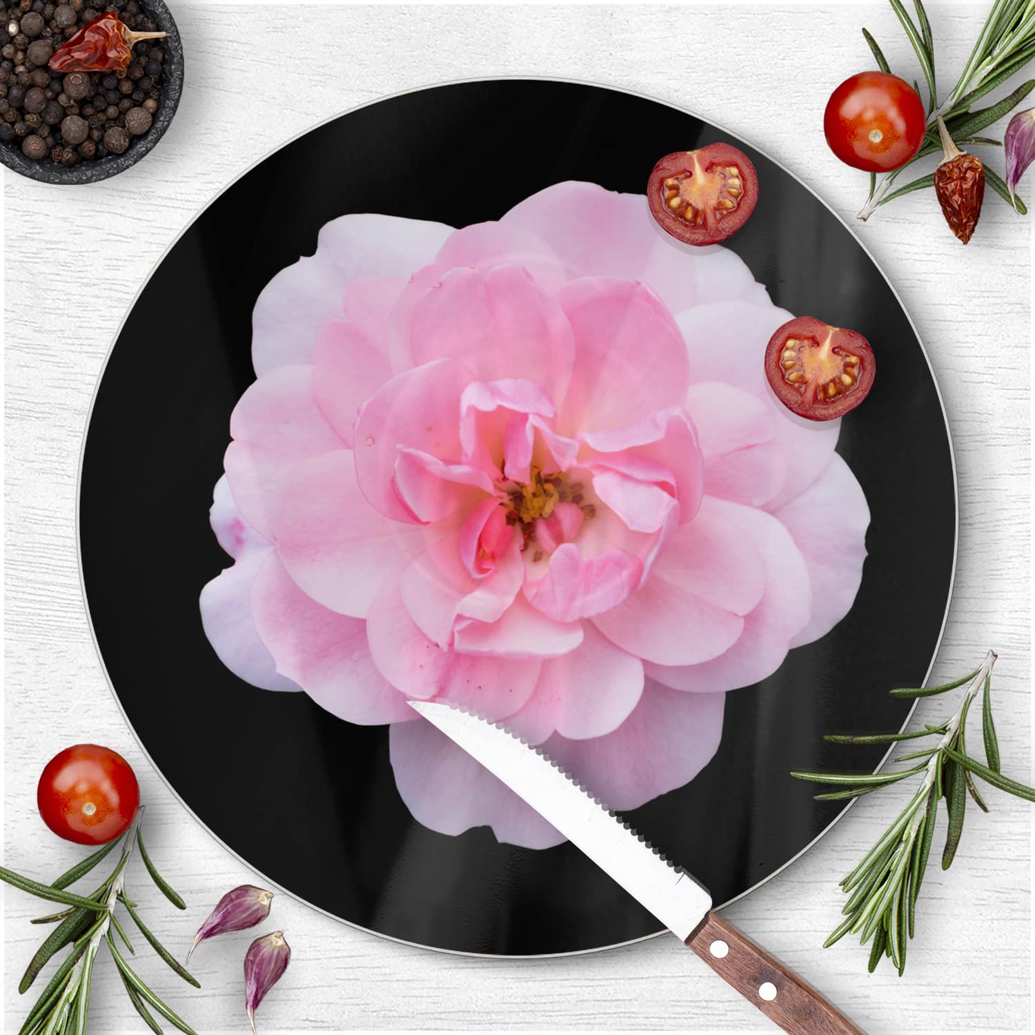 Schneidebrett Rund - Hellrosa Floribunda
