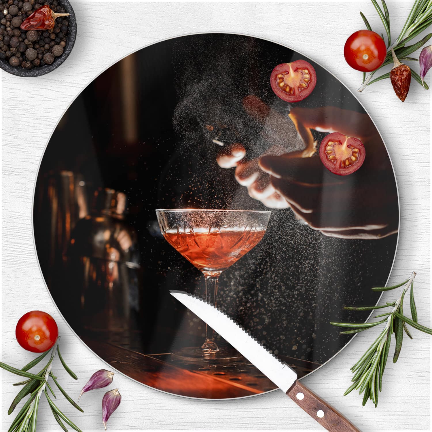 Schneidebrett Rund - Eleganter Cocktail