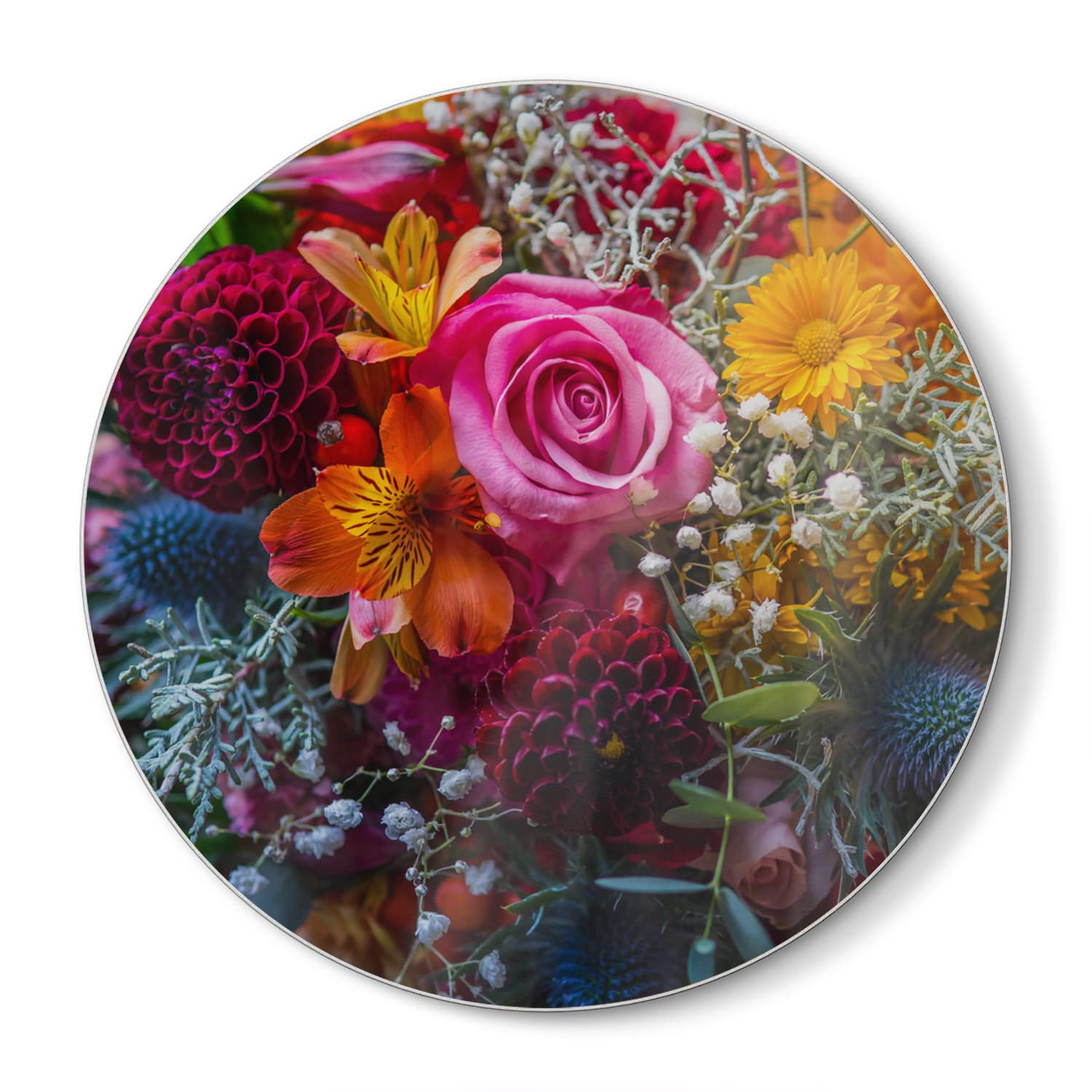 Schneidebrett Rund - Lebendiger Blumenstrauß
