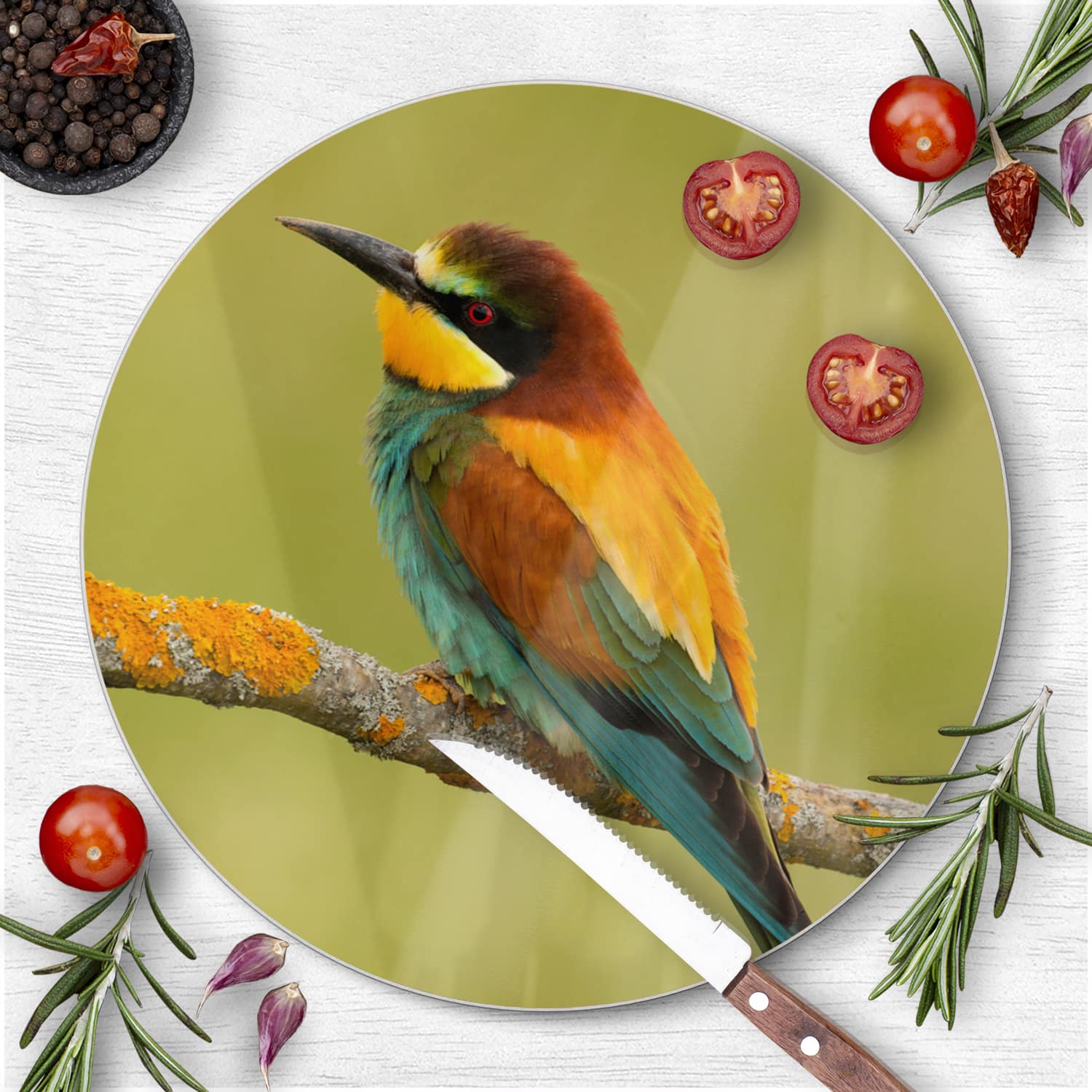 Schneidebrett Rund - Bunter Vogel