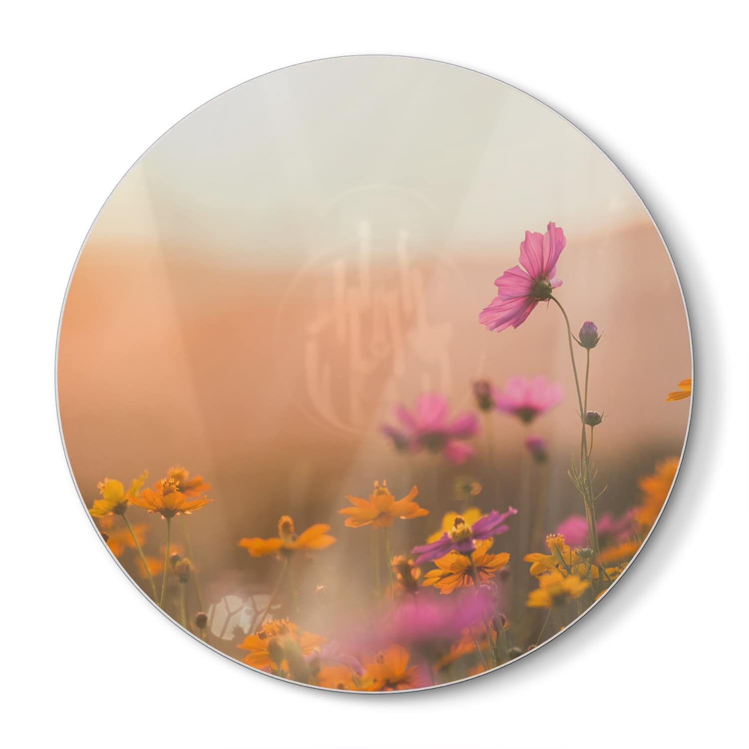 Schneidebrett Rund - Bunte Blumen bei Sonnenuntergang