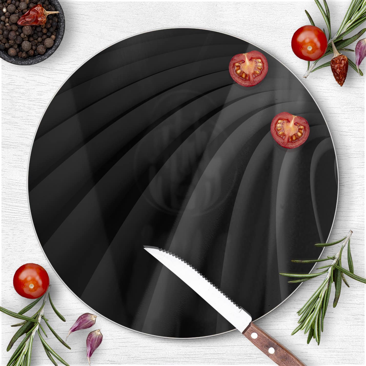 Schneidebrett Rund - Luxuriöse schwarze Linien