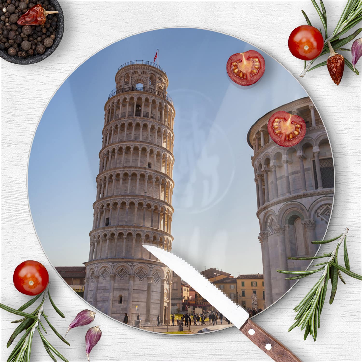 Schneidebrett Rund - Der Berühmte schiefe Turm von Pisa