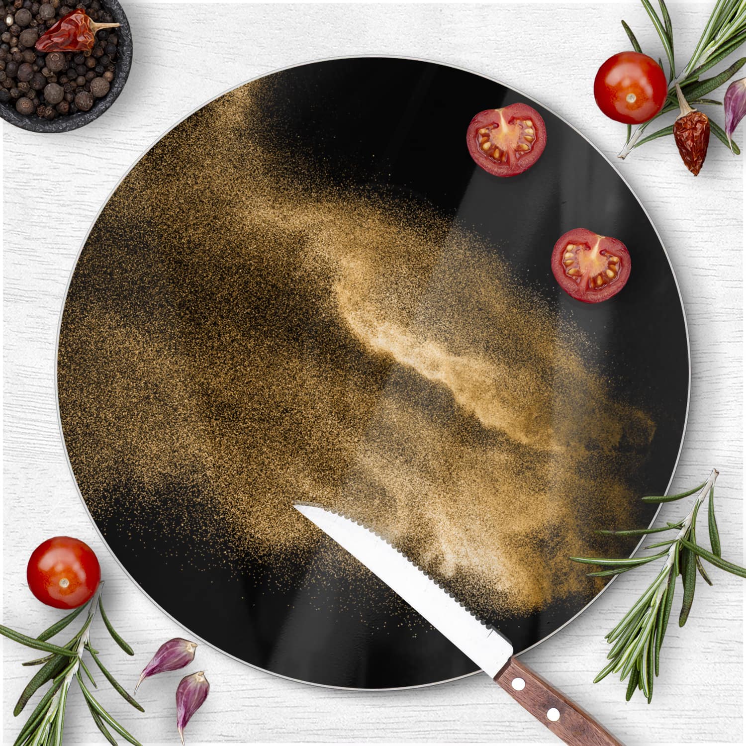 Schneidebrett Rund - Goldene Sandexplosion