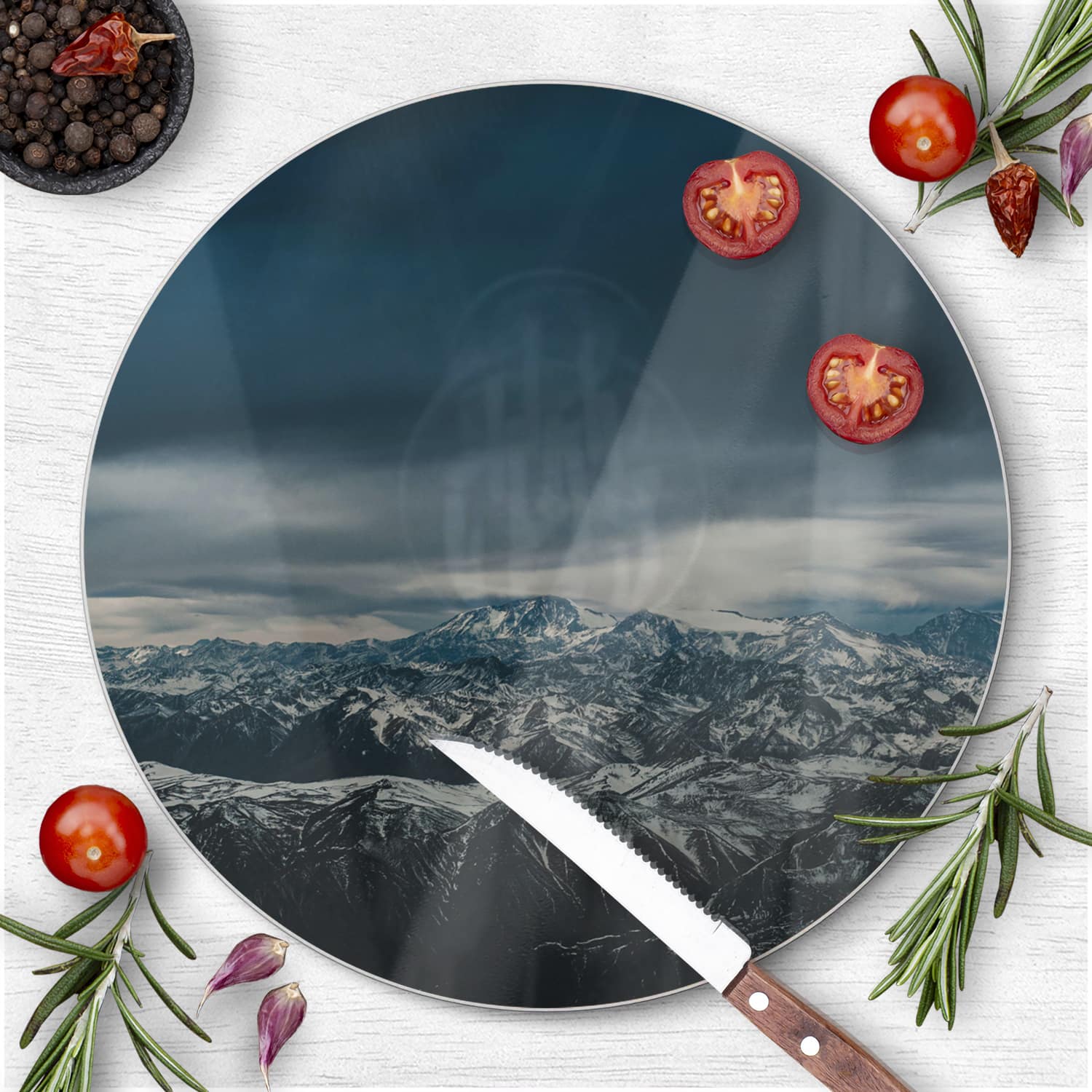 Schneidebrett Rund - Berggipfel im Winter